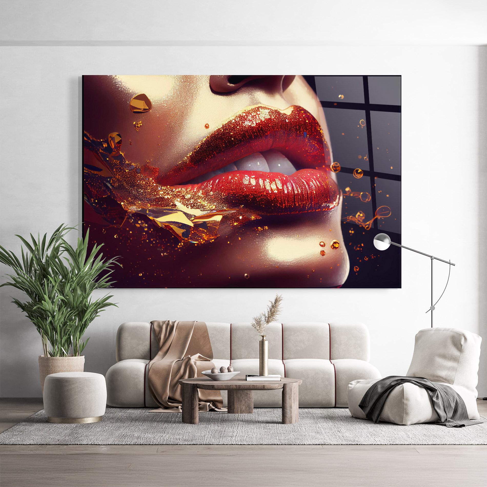 Üvegkép Gold Glitter Lips mockup 9