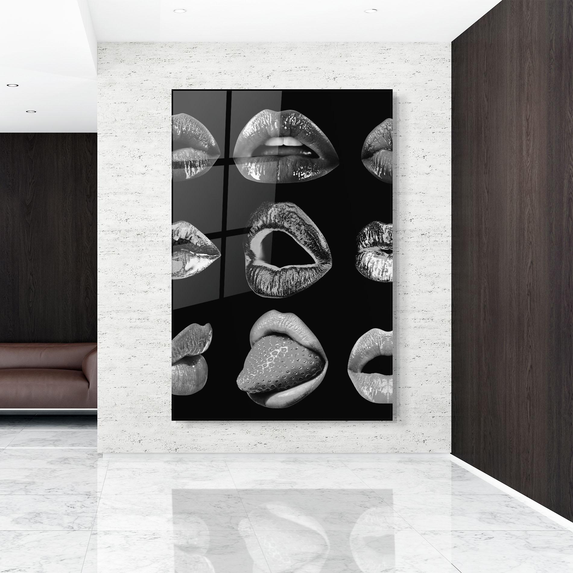 Üvegkép Grey Lips Collage mockup 9