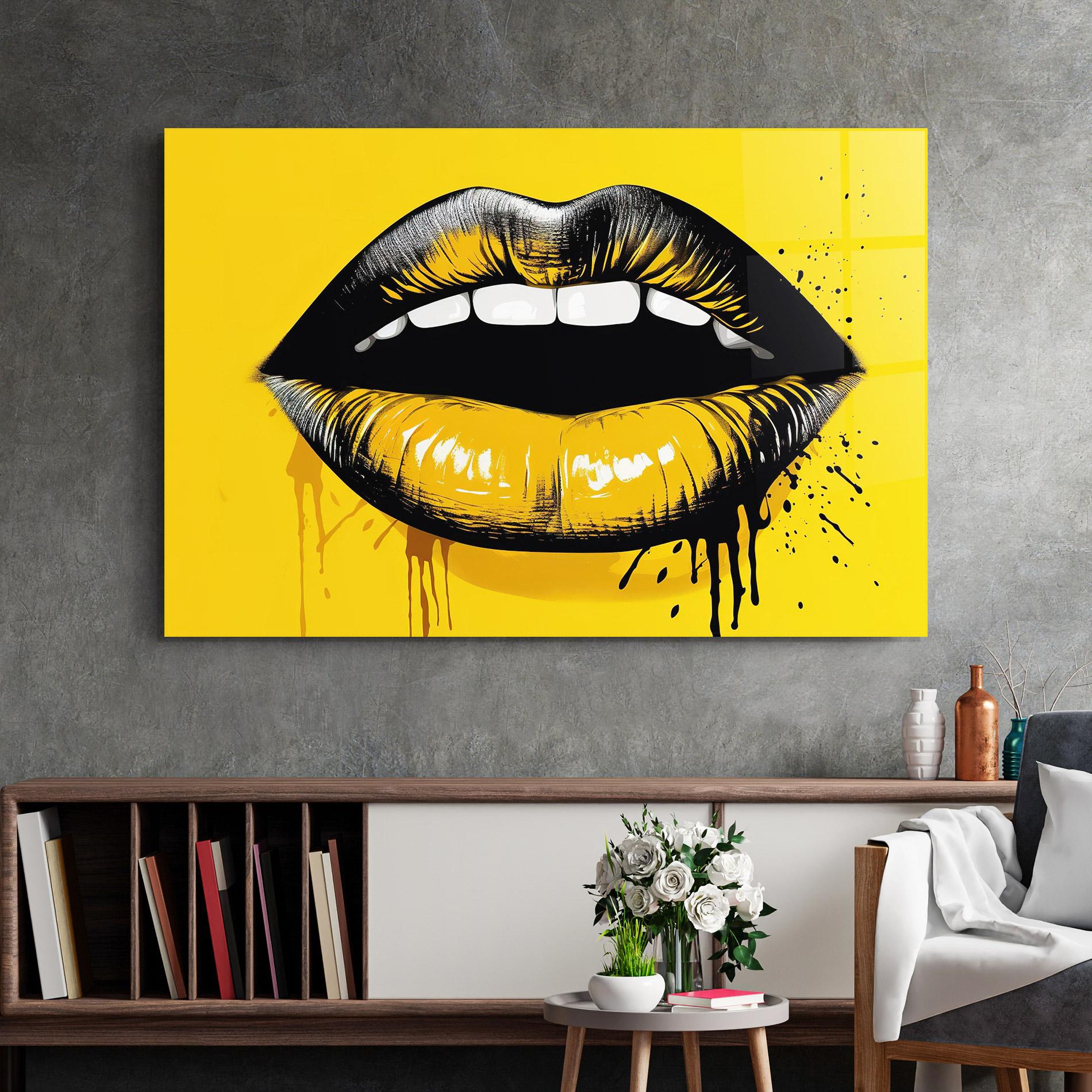 Üvegkép Black Yellow Lips mockup 2
