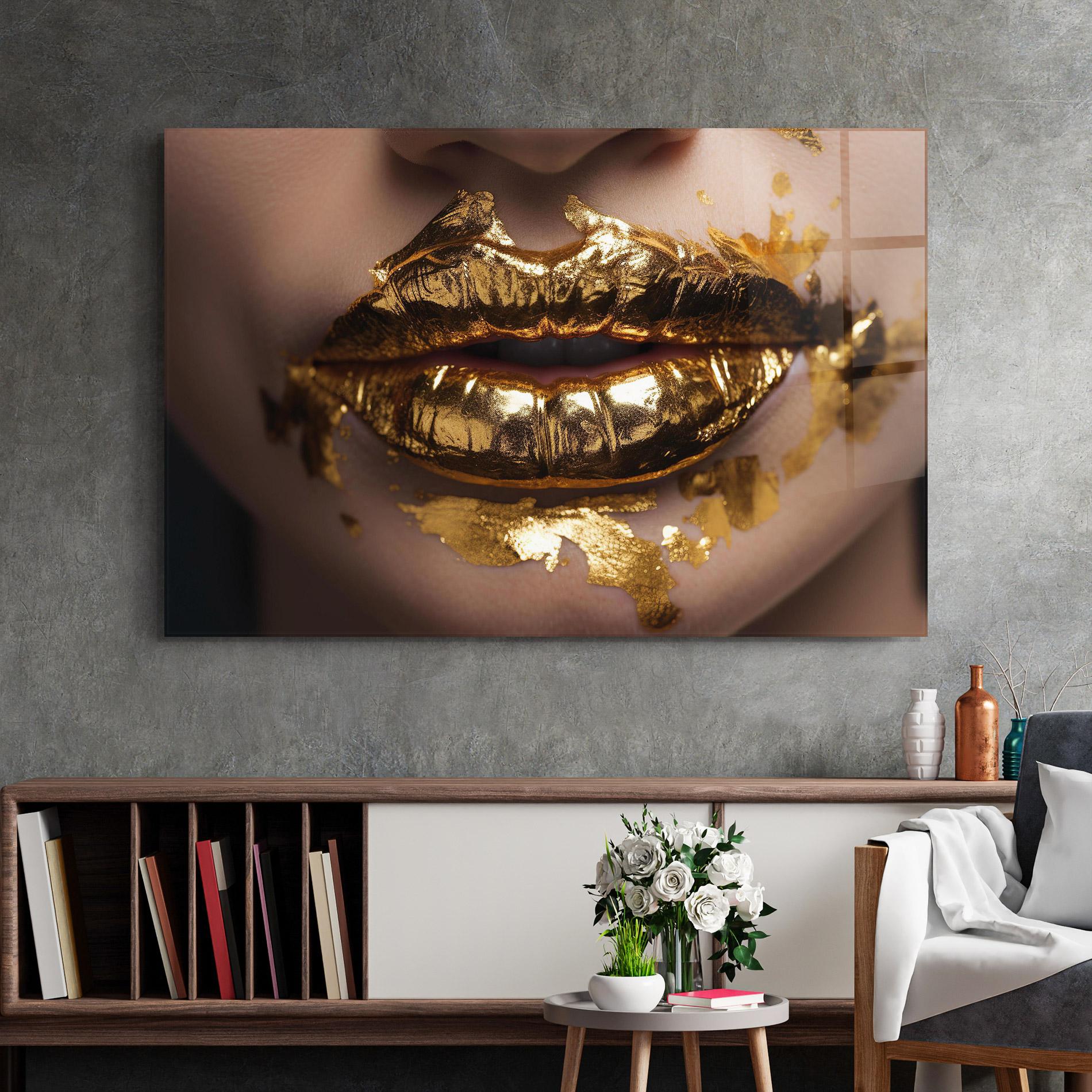 Üvegkép Close Gold Lips mockup 2