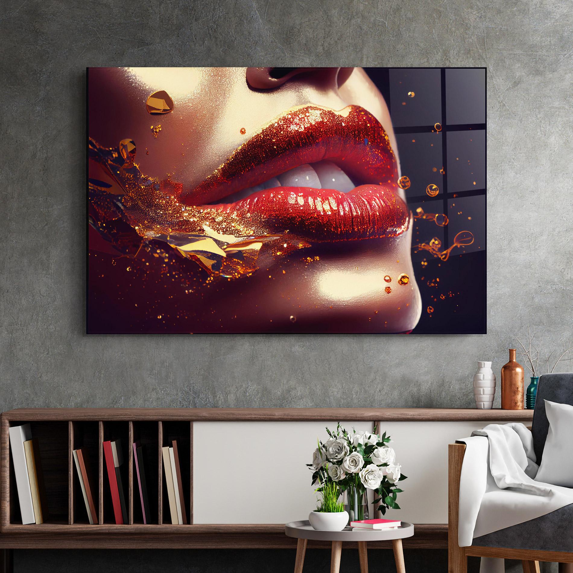 Üvegkép Gold Glitter Lips mockup 2