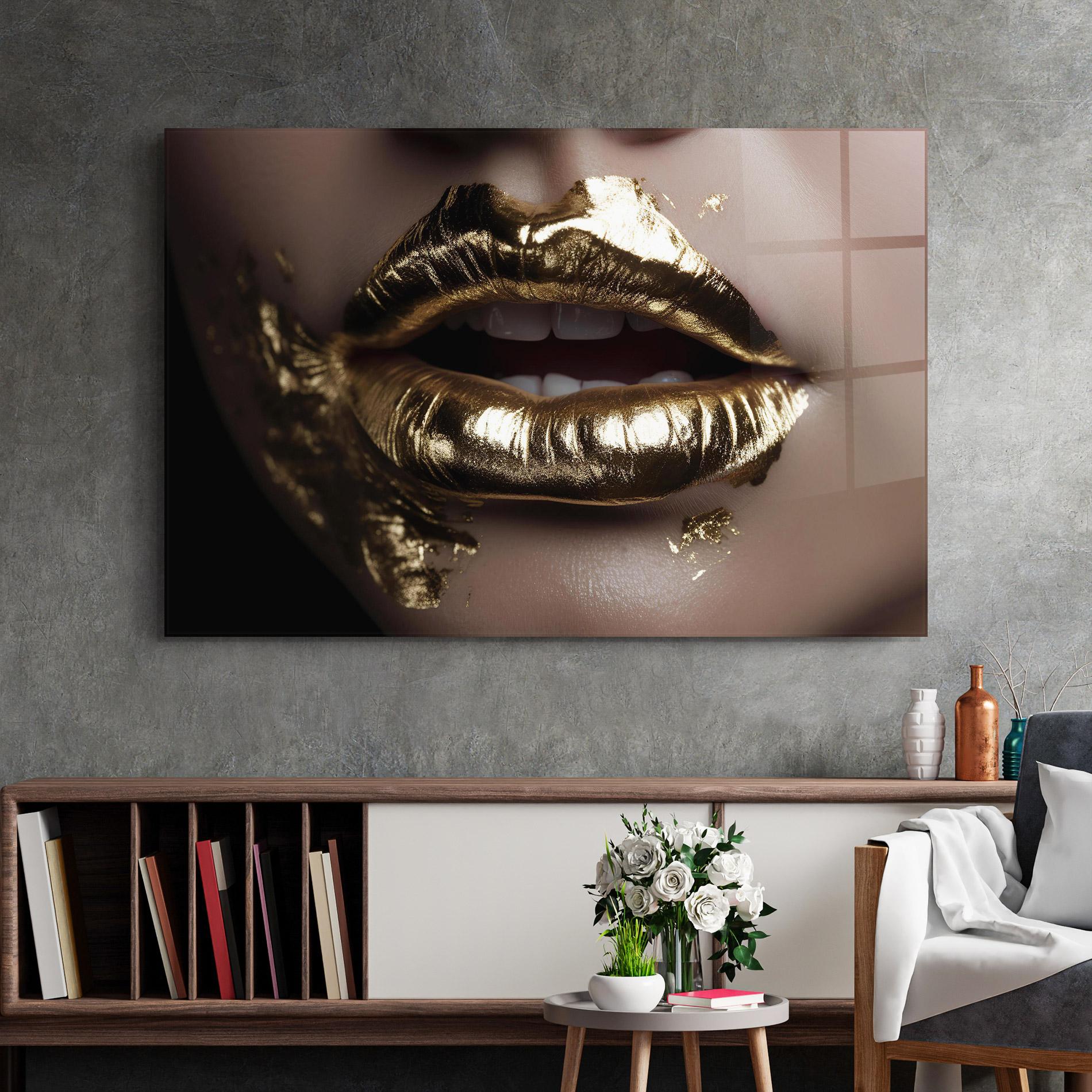 Üvegkép Gold Lips mockup 2
