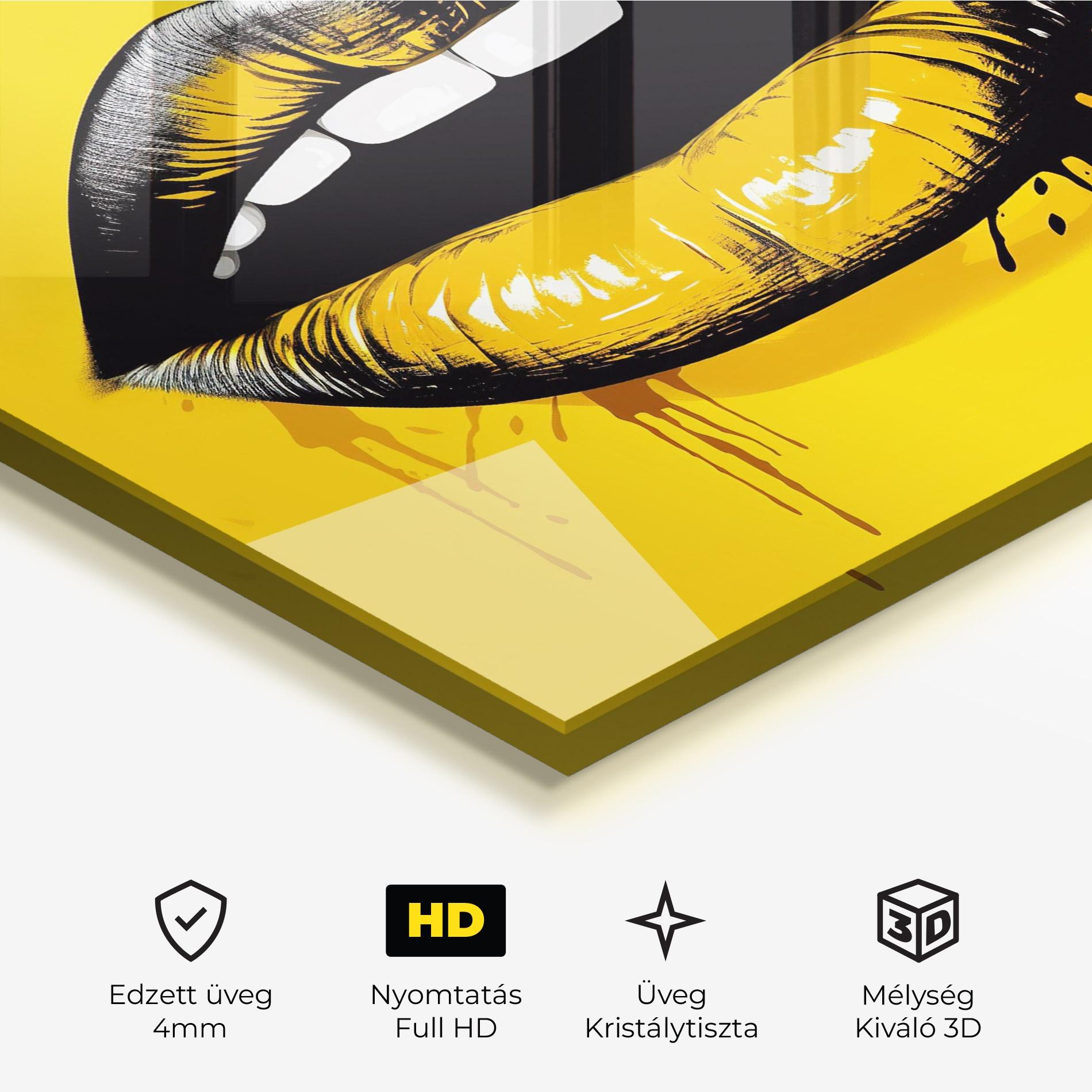 Üvegkép Black Yellow Lips mockup 3