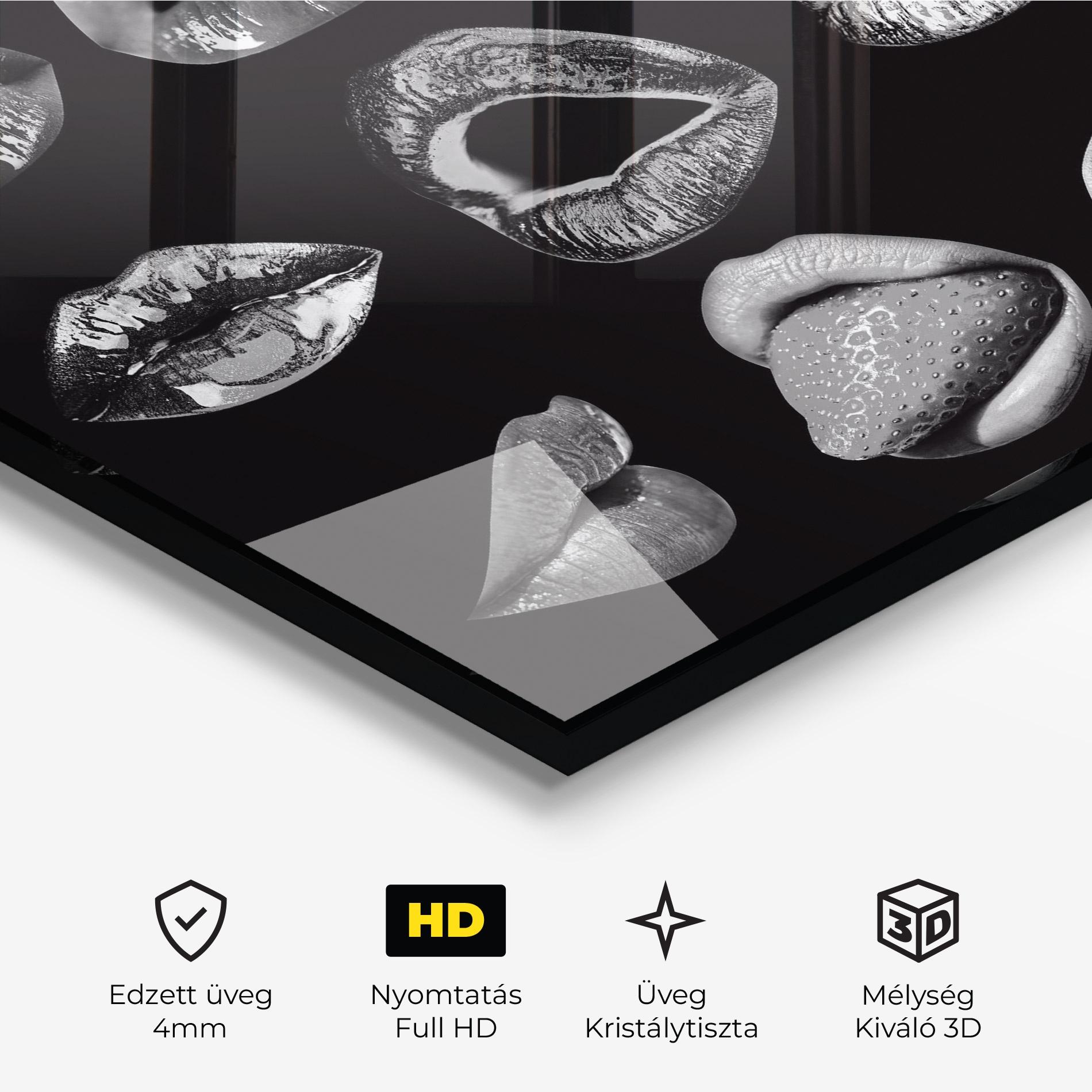 Üvegkép Grey Lips Collage mockup 3