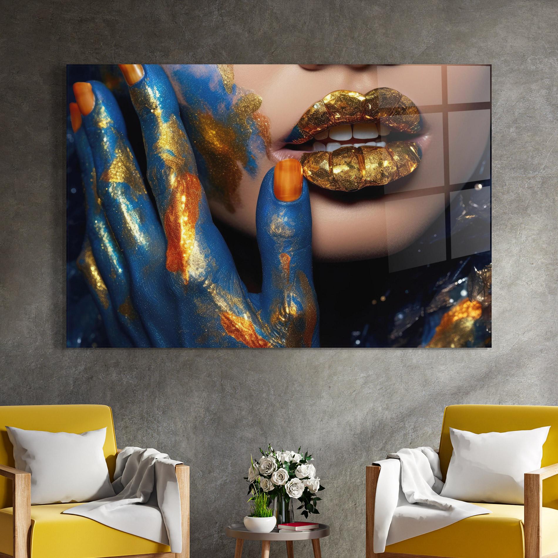 Üvegkép Blue Hand Lips mockup 4