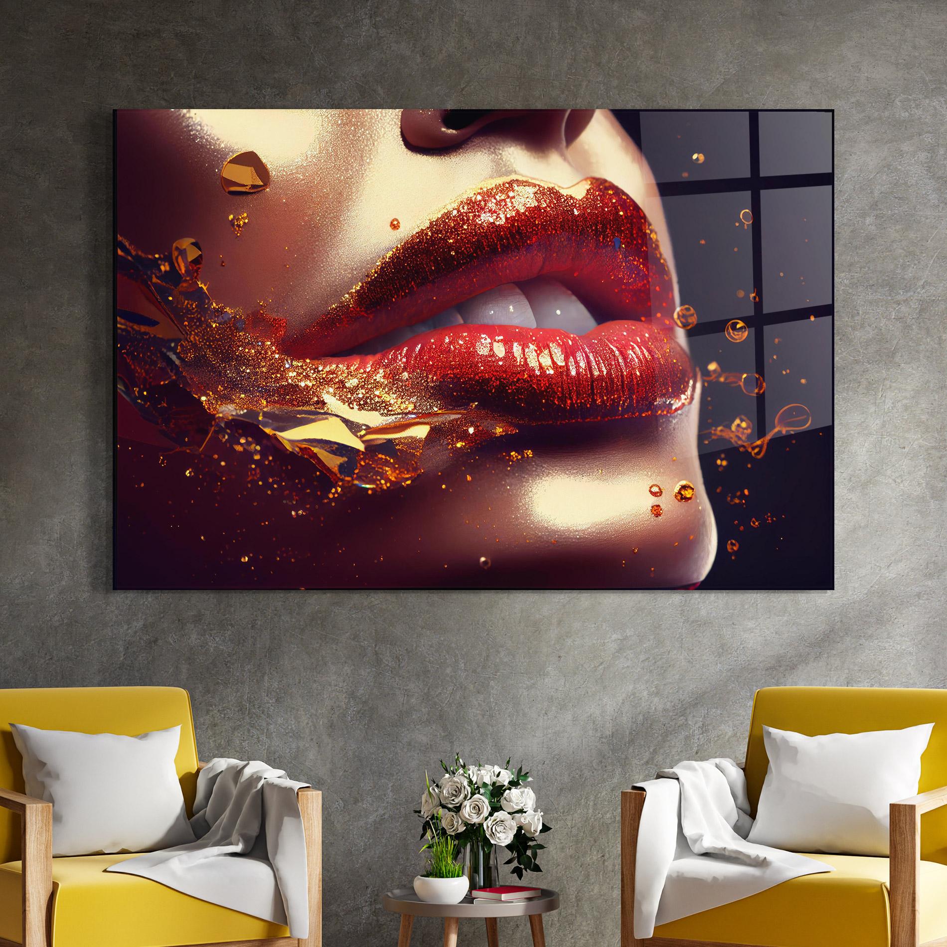 Üvegkép Gold Glitter Lips mockup 4