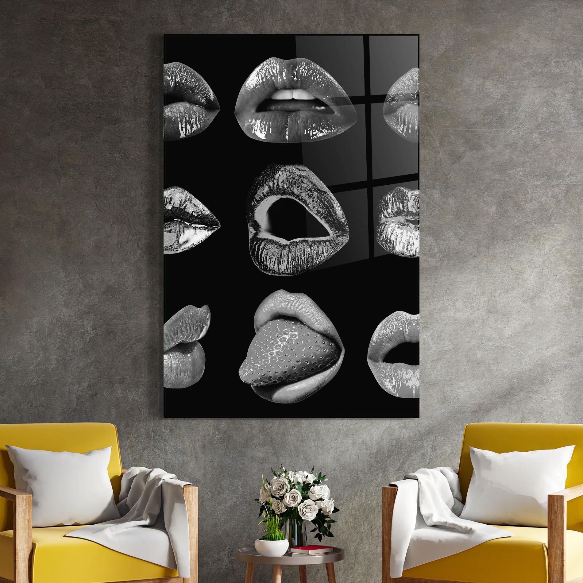 Üvegkép Grey Lips Collage mockup 4