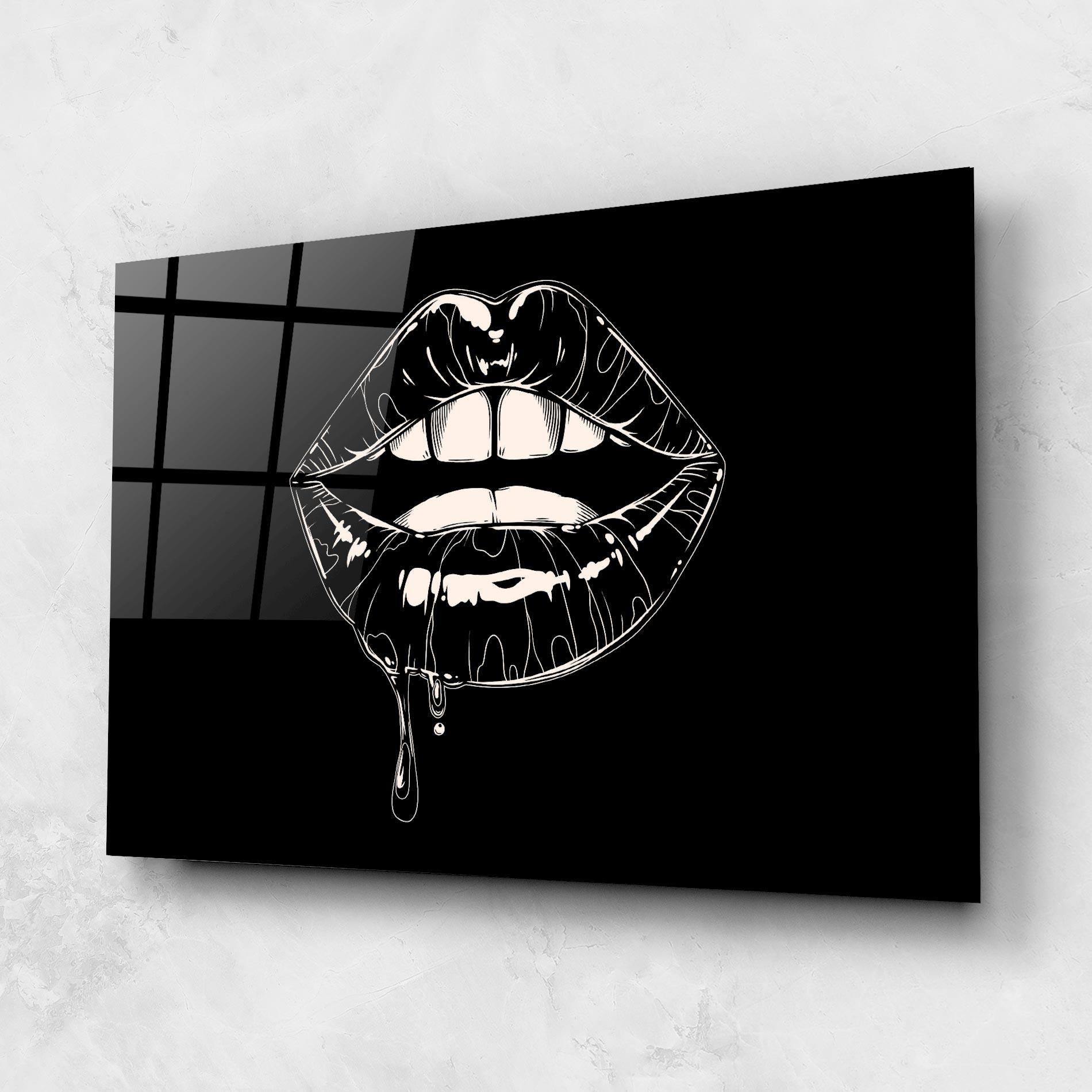 Üvegkép Open Lips On Black mockup 1