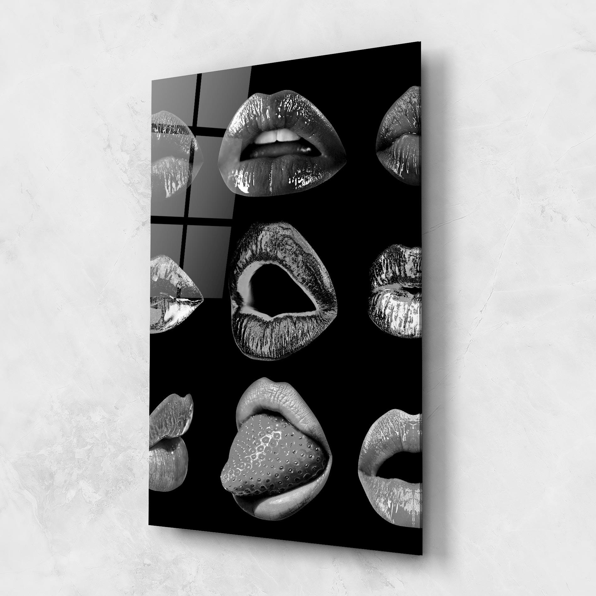 Üvegkép Grey Lips Collage mockup 1