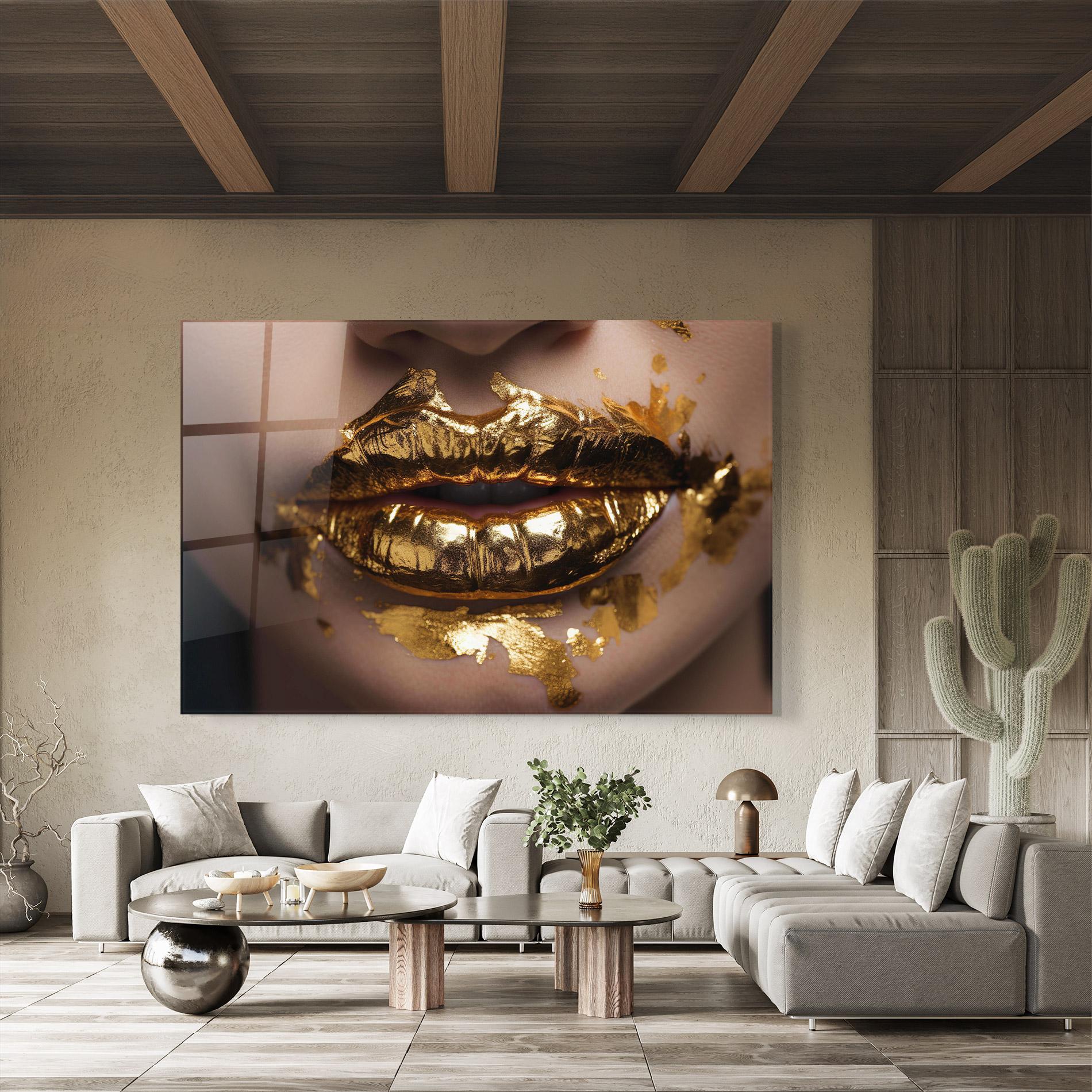 Üvegkép Close Gold Lips mockup 8