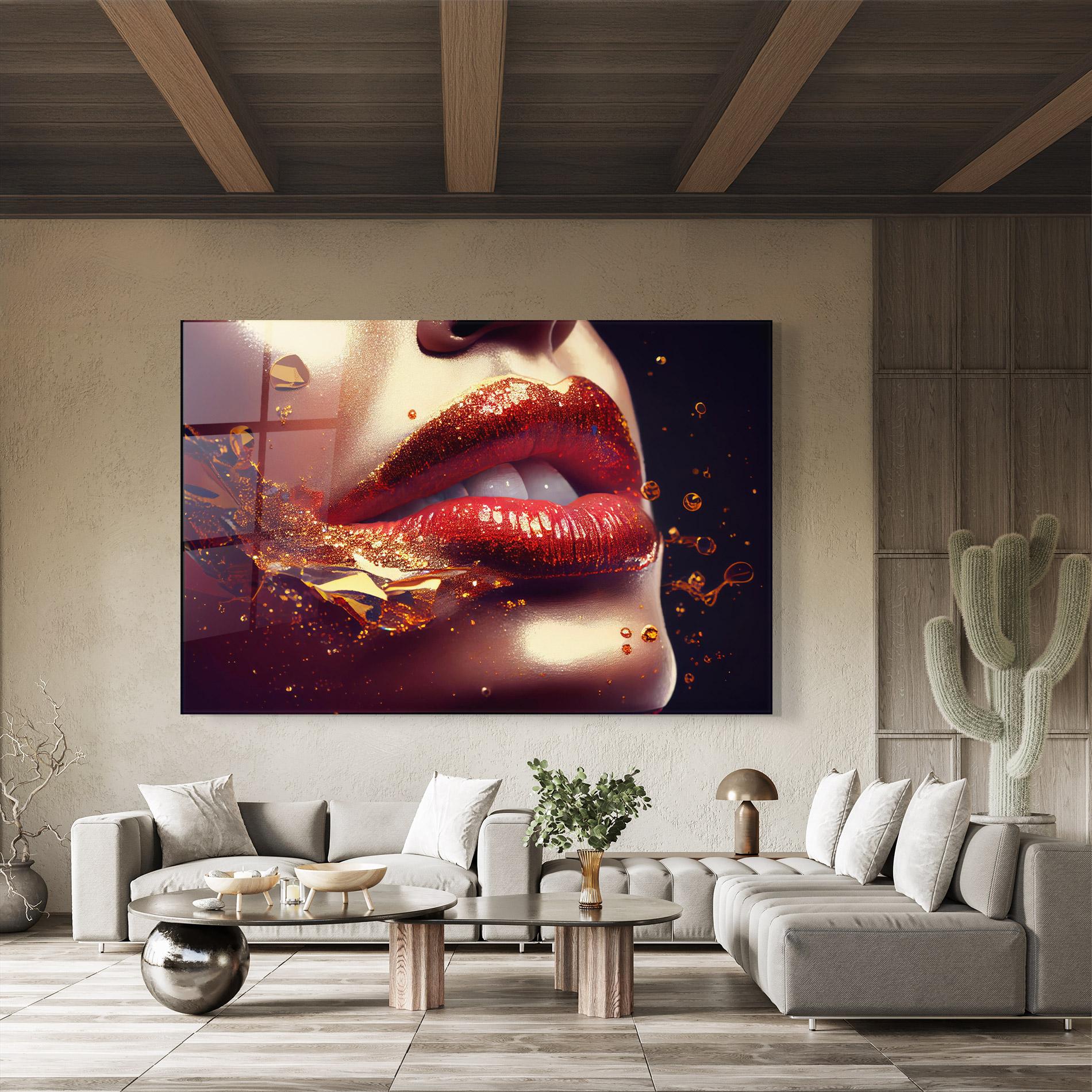 Üvegkép Gold Glitter Lips mockup 8