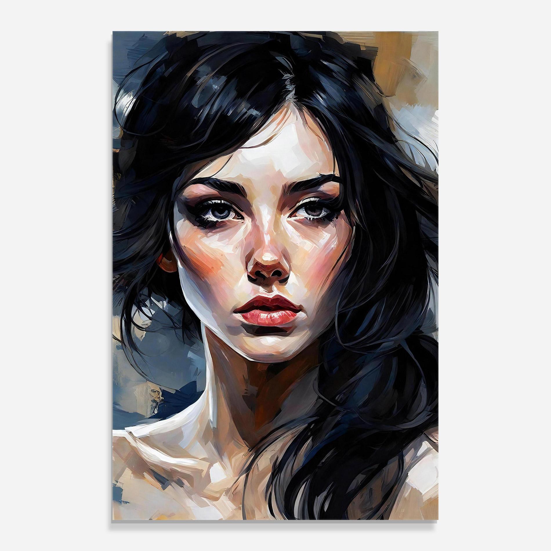 Üvegkép Long Black Hair Portrait mockup 0