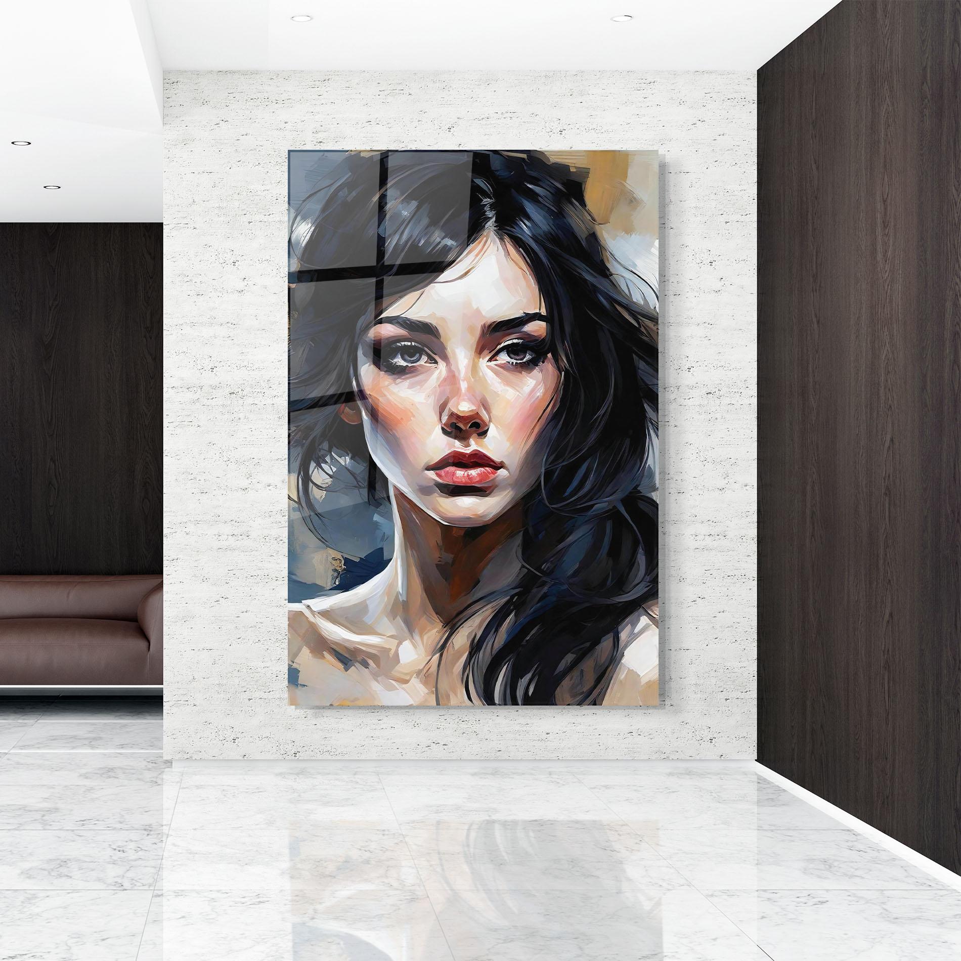 Üvegkép Long Black Hair Portrait mockup 9