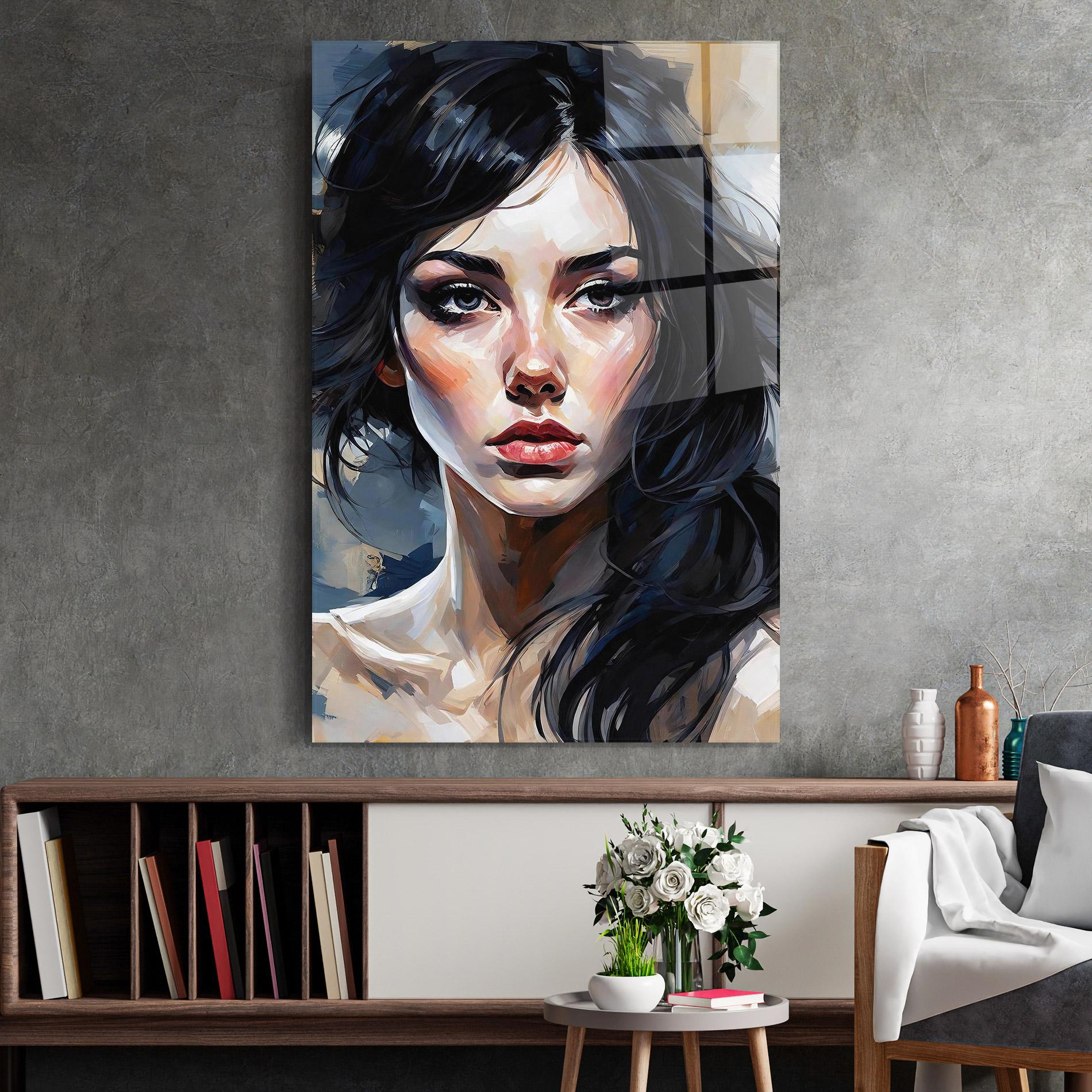 Üvegkép Long Black Hair Portrait mockup 2