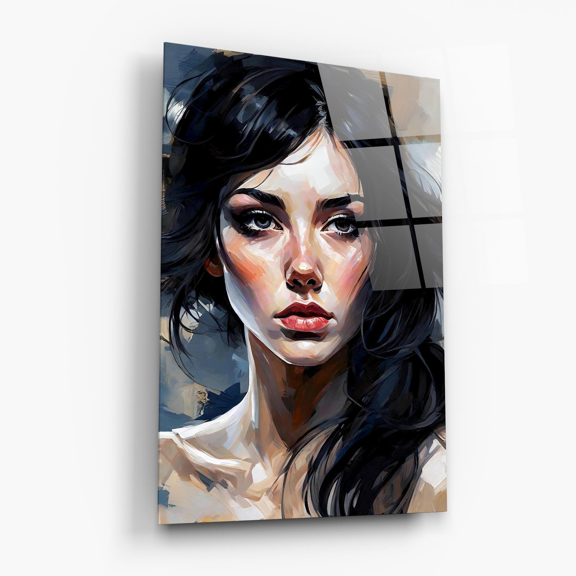 Üvegkép Long Black Hair Portrait mockup 6