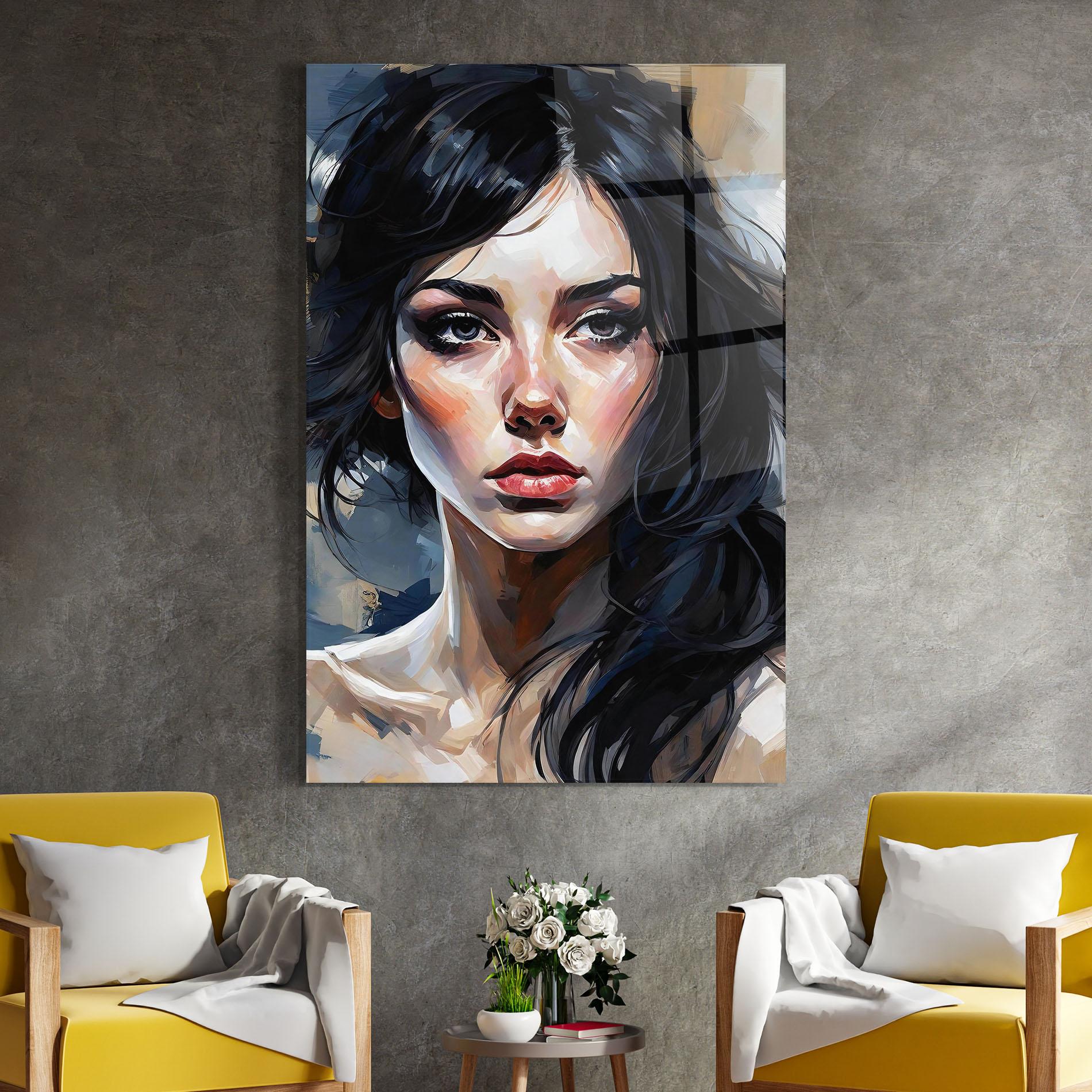 Üvegkép Long Black Hair Portrait mockup 4