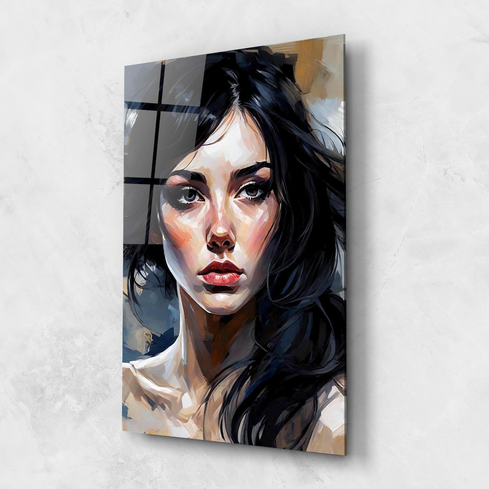 Üvegkép Long Black Hair Portrait mockup 1