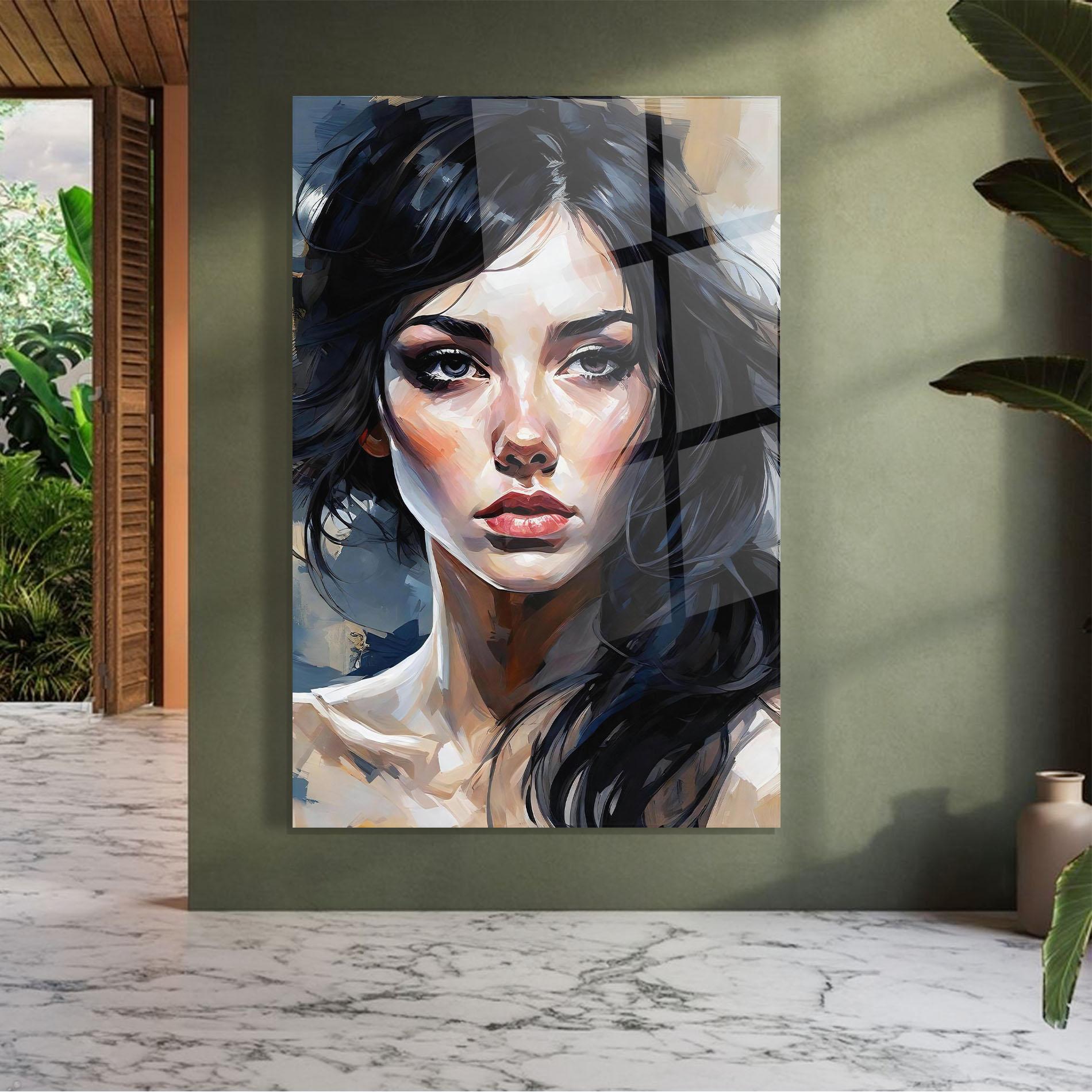 Üvegkép Long Black Hair Portrait mockup 7
