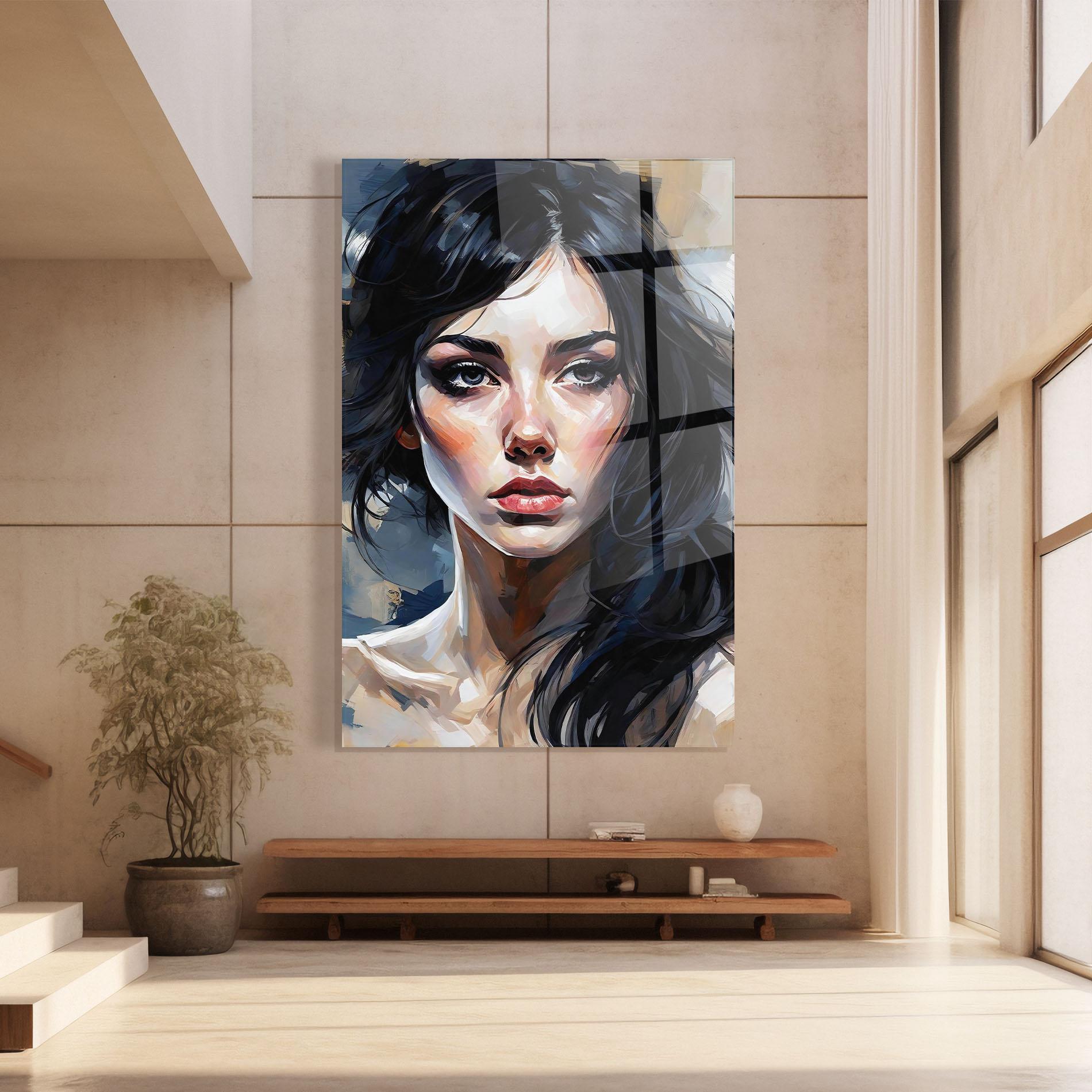 Üvegkép Long Black Hair Portrait mockup 8