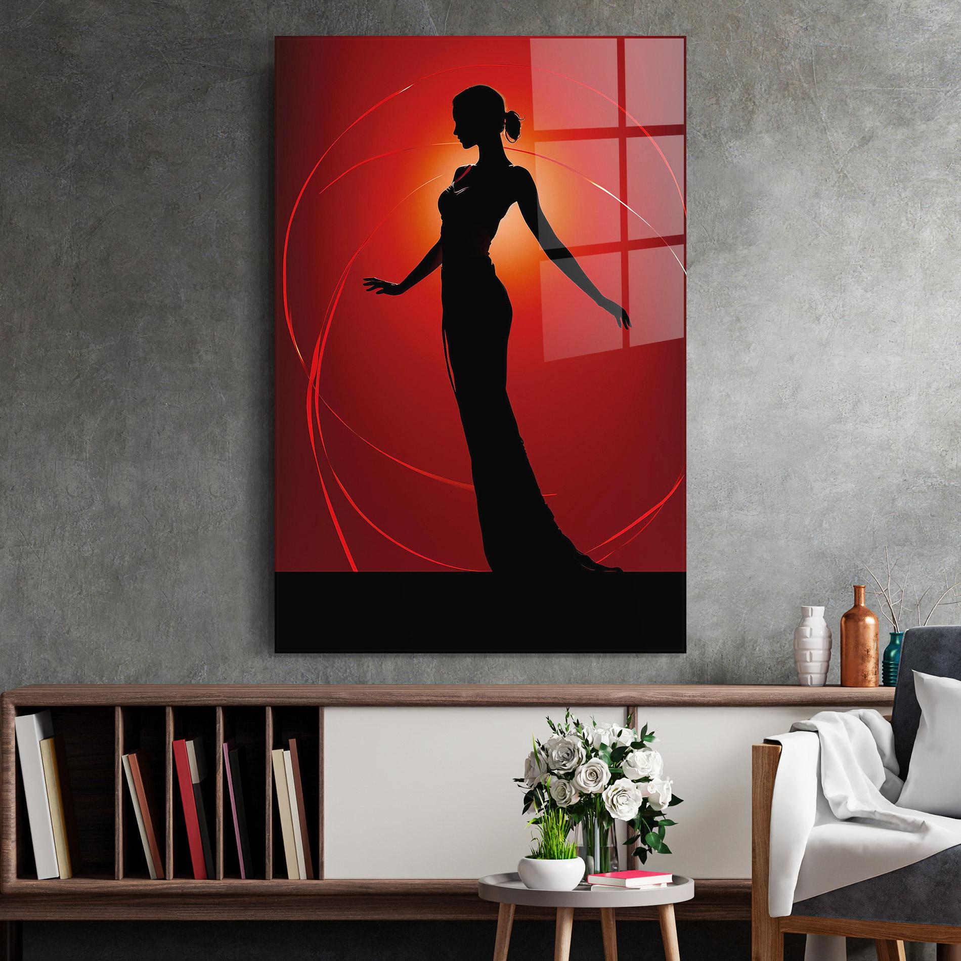 Üvegkép Red Background Girl mockup 2