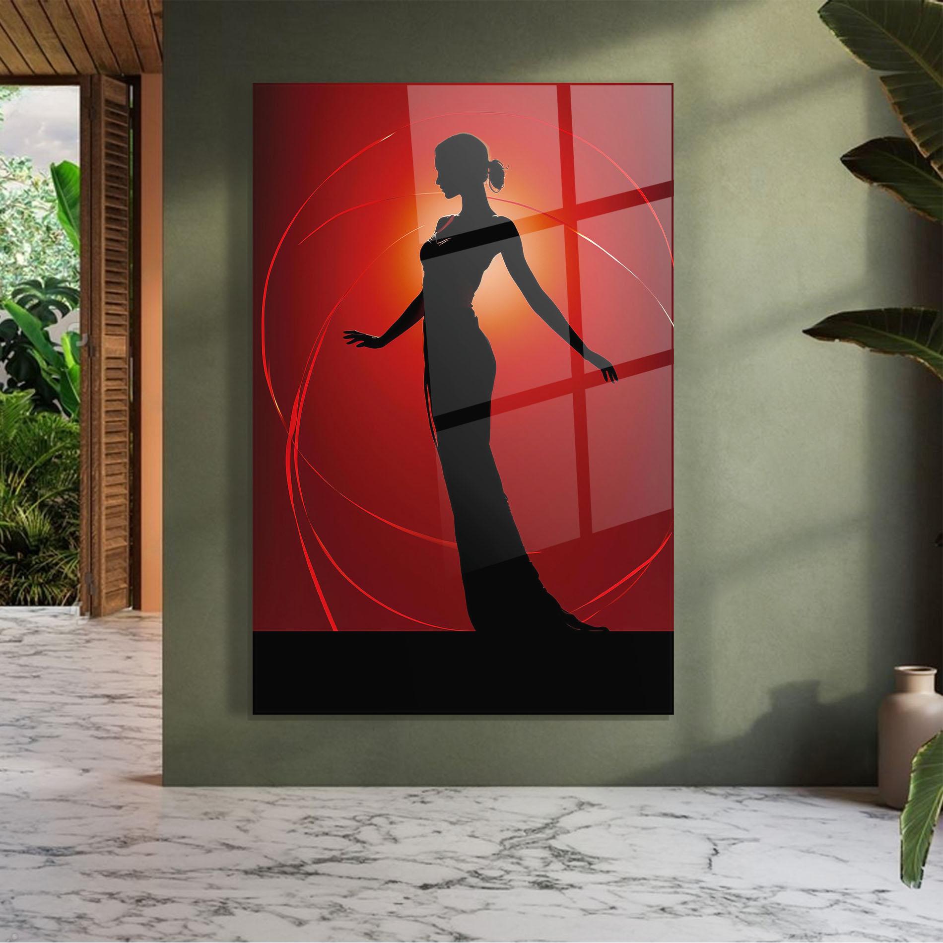 Üvegkép Red Background Girl mockup 7