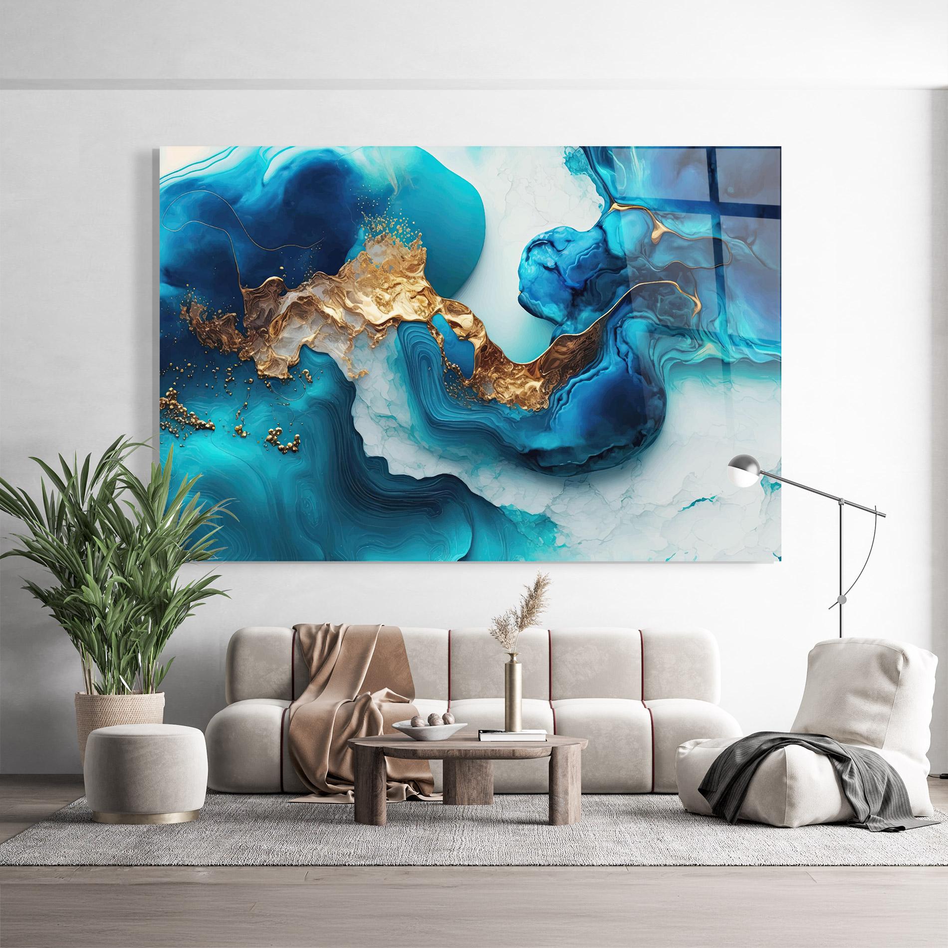 Üvegkép Gold Blue Art Wave mockup 9