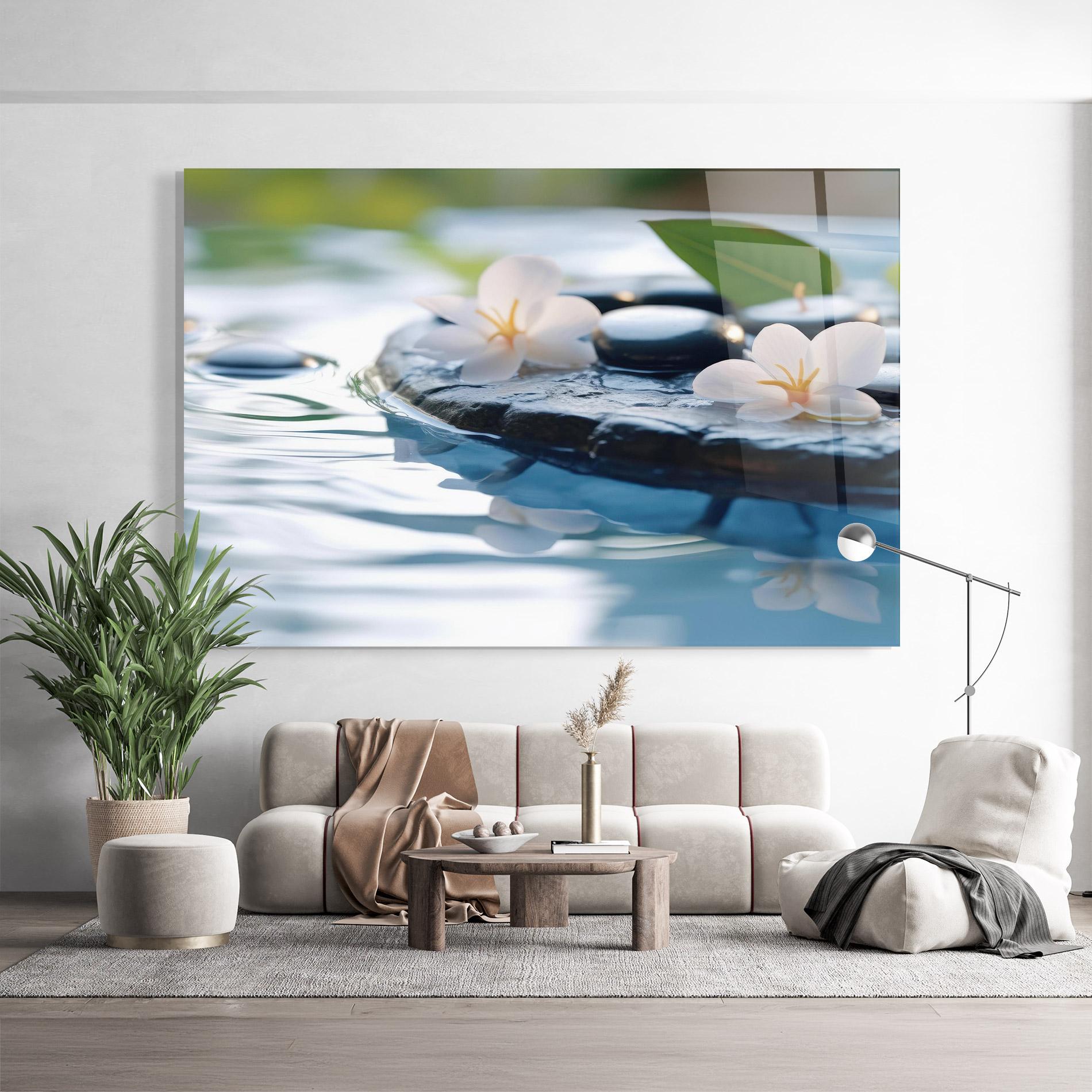 Üvegkép Water White Flowers mockup 9