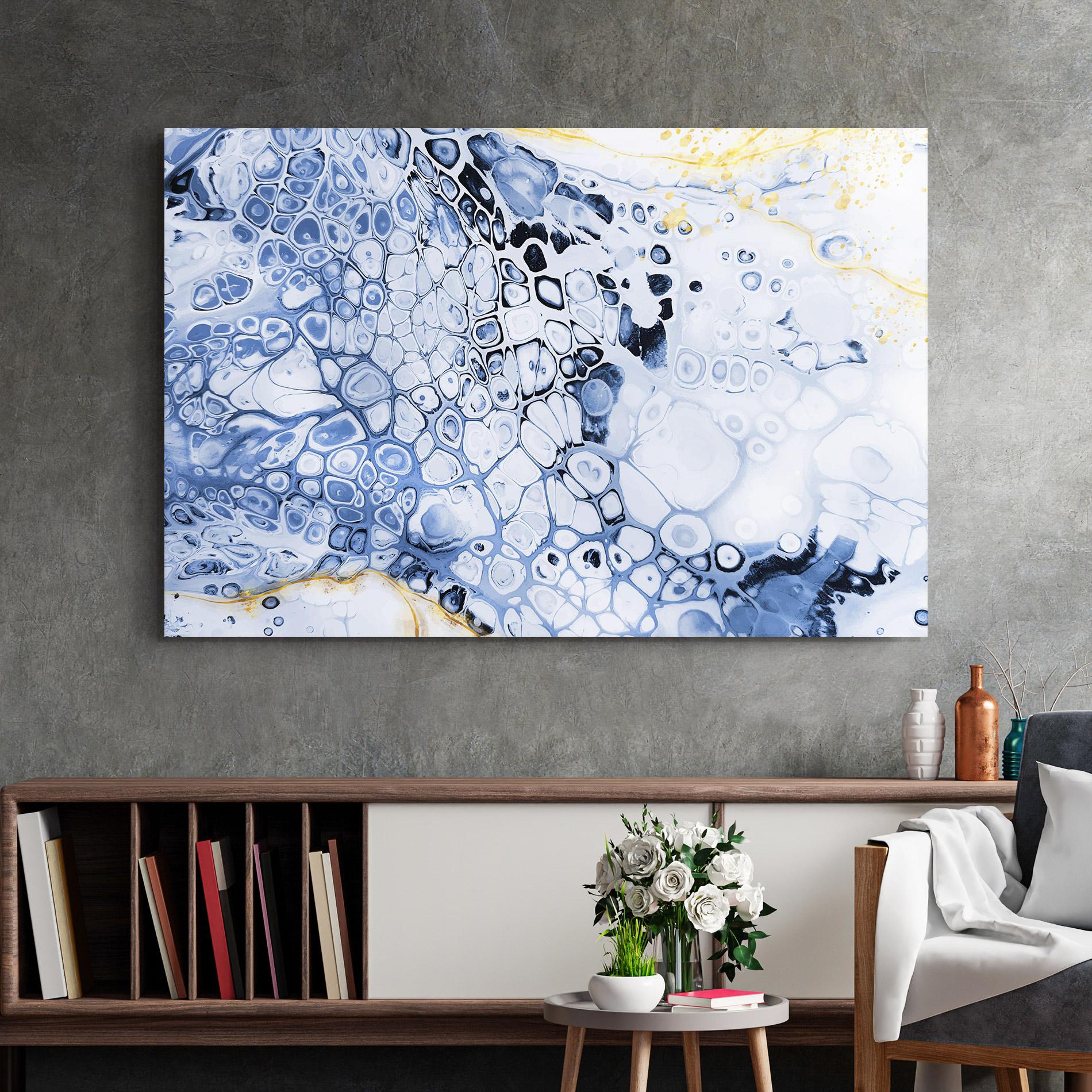 Üvegkép Blue Yellow Water Art mockup 2