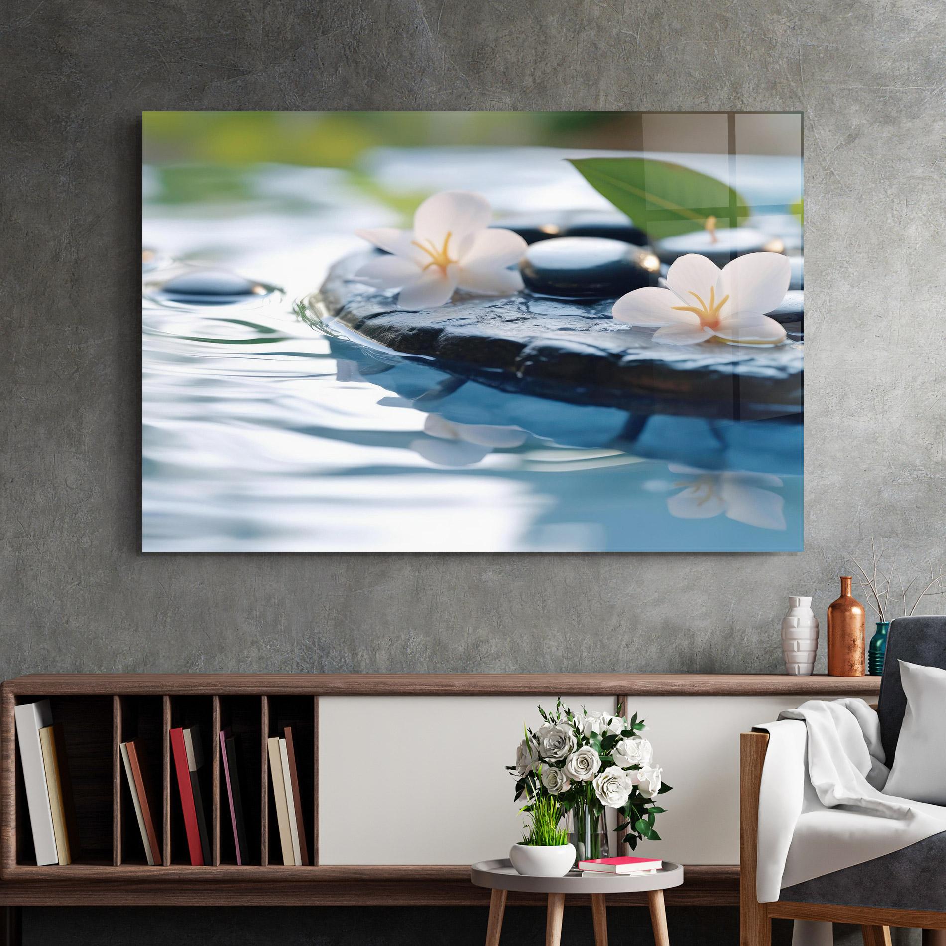 Üvegkép Water White Flowers mockup 2