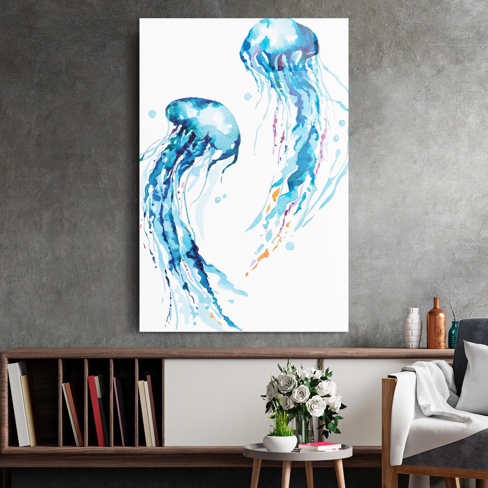 Üvegkép Jellyfish Watercolor mockup 2