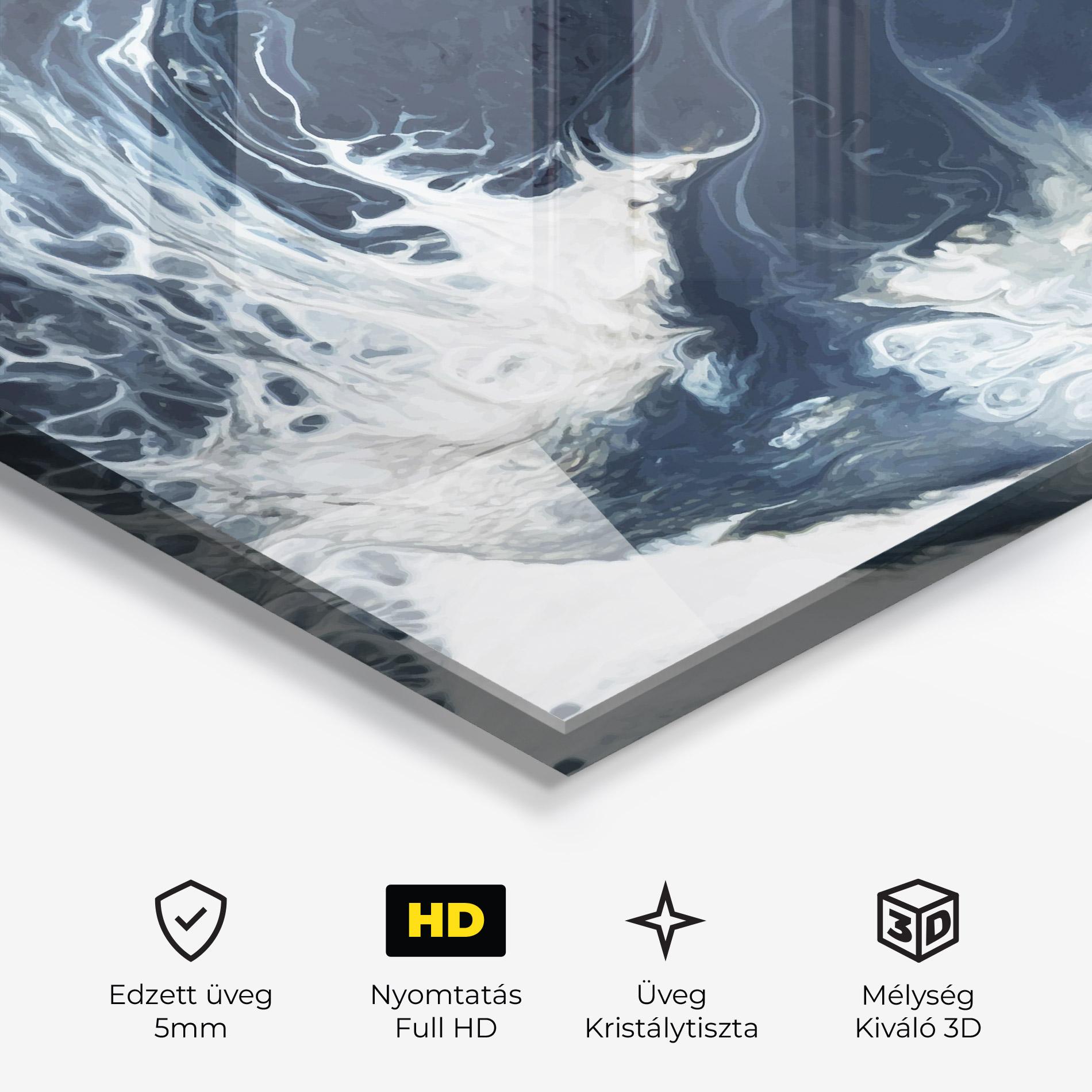 Üvegkép Blue White Waves mockup 3