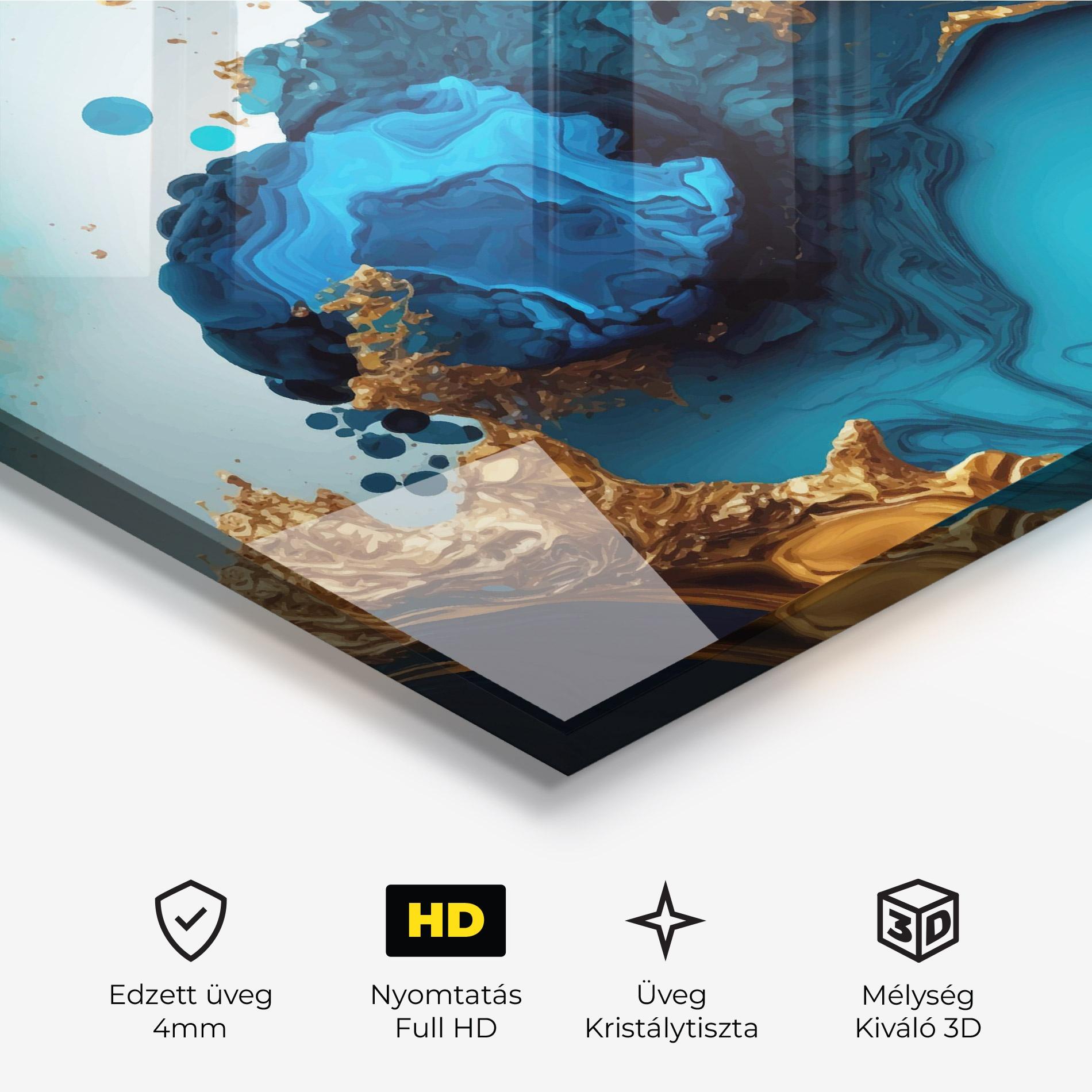 Üvegkép Blue Gold Wave mockup 3