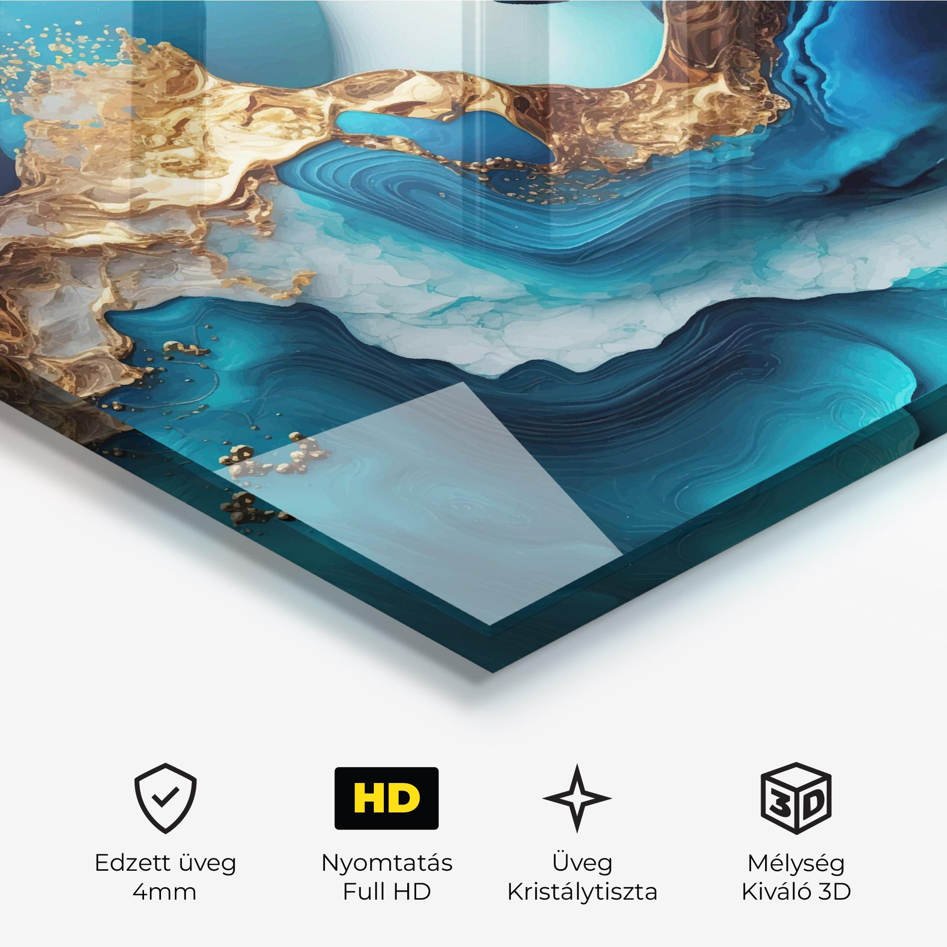 Üvegkép Gold Blue Art Wave mockup 3