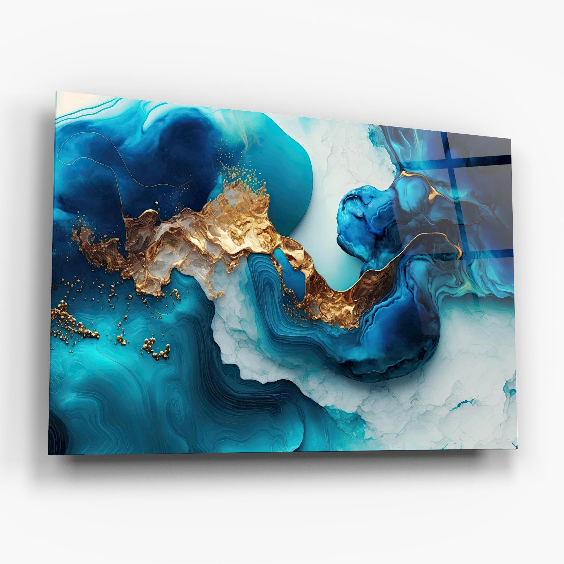 Üvegkép Gold Blue Art Wave mockup 6