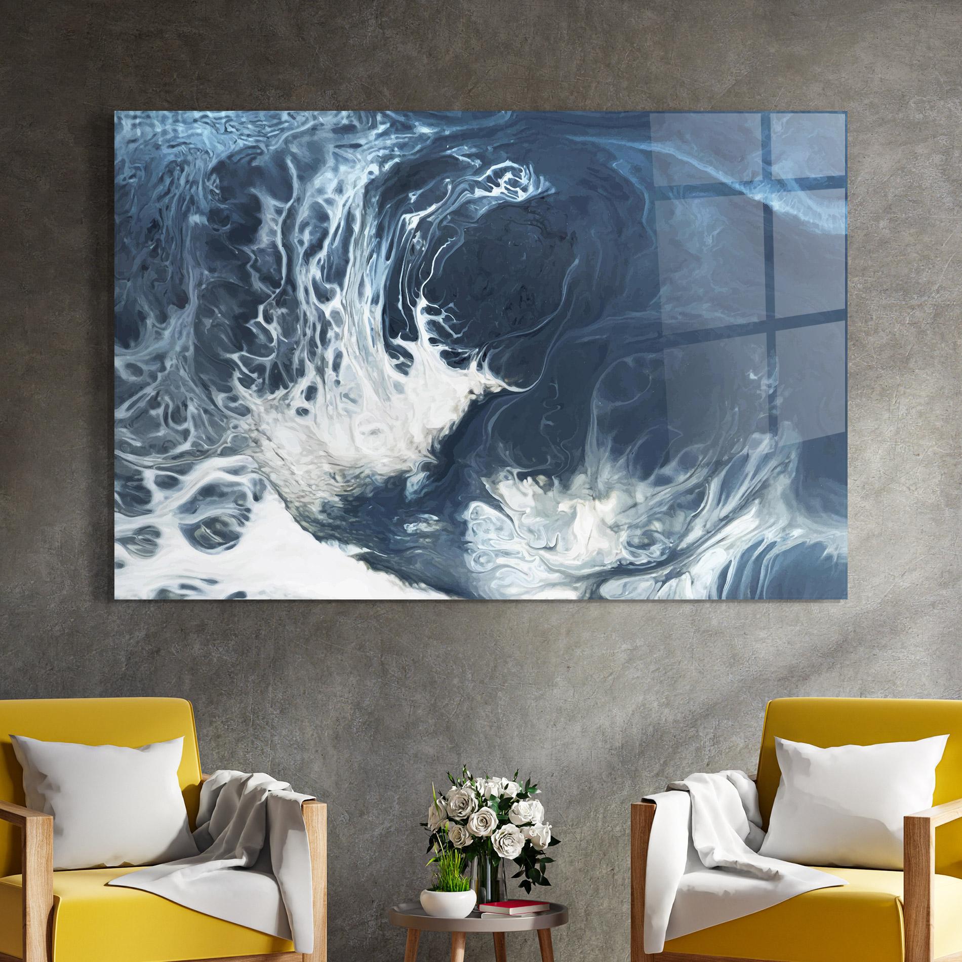 Üvegkép Blue White Waves mockup 4