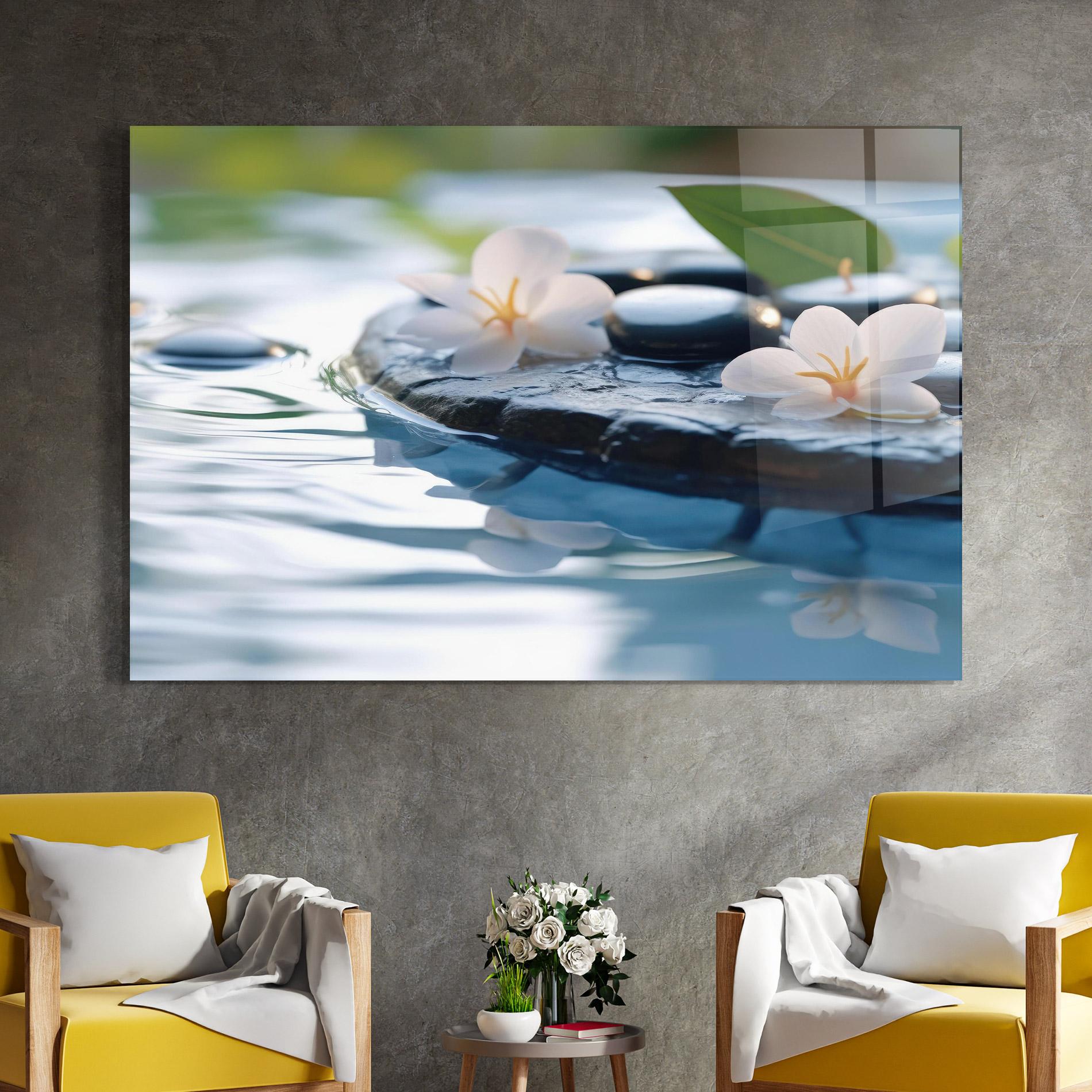 Üvegkép Water White Flowers mockup 4