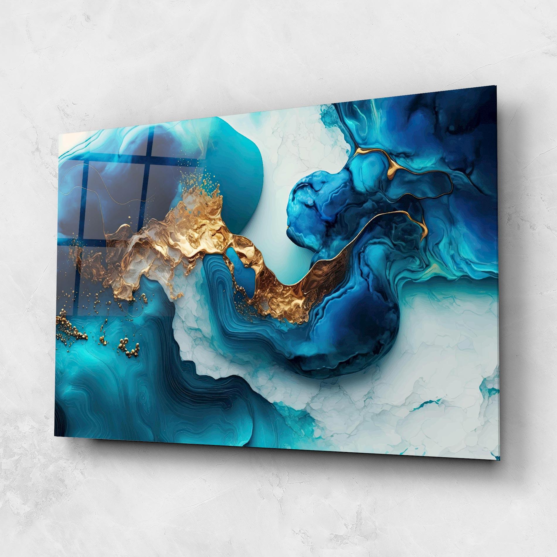 Üvegkép Gold Blue Art Wave mockup 1