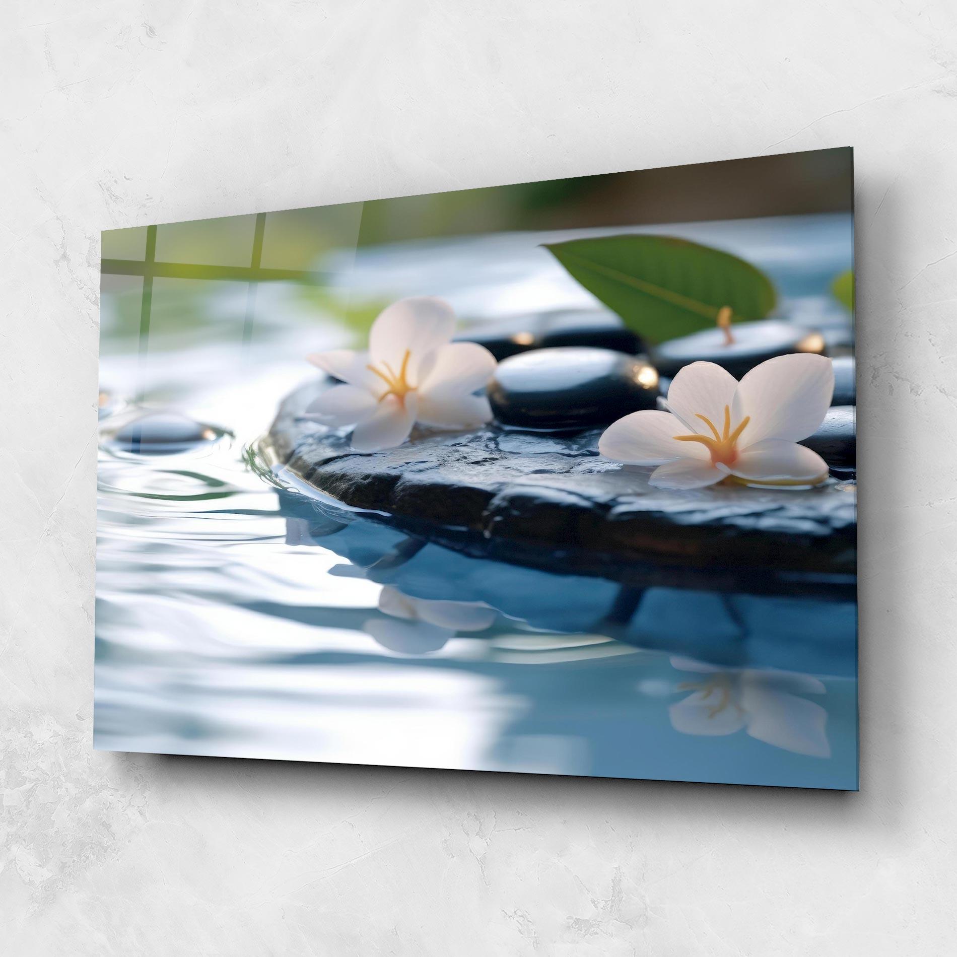 Üvegkép Water White Flowers mockup 1