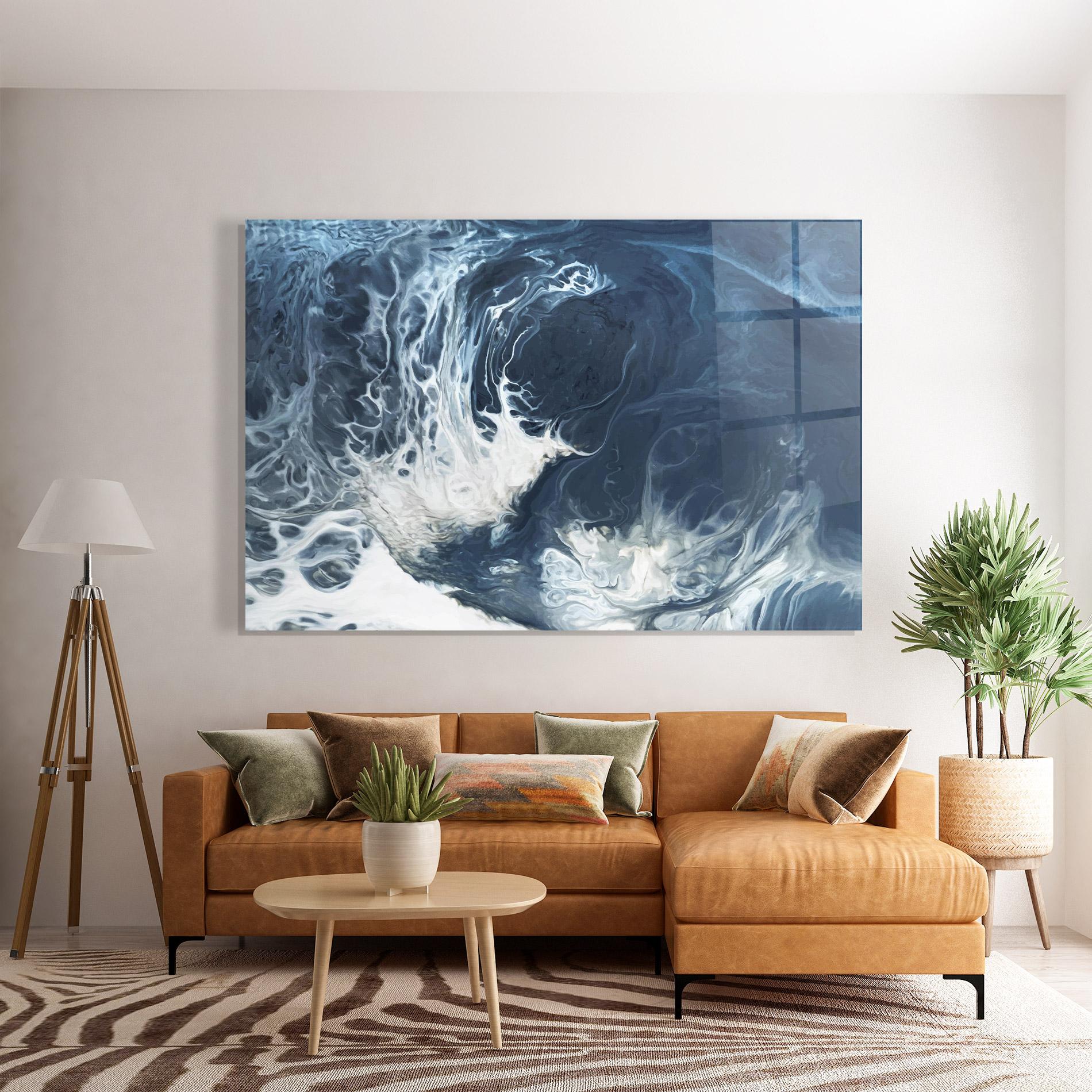 Üvegkép Blue White Waves mockup 7