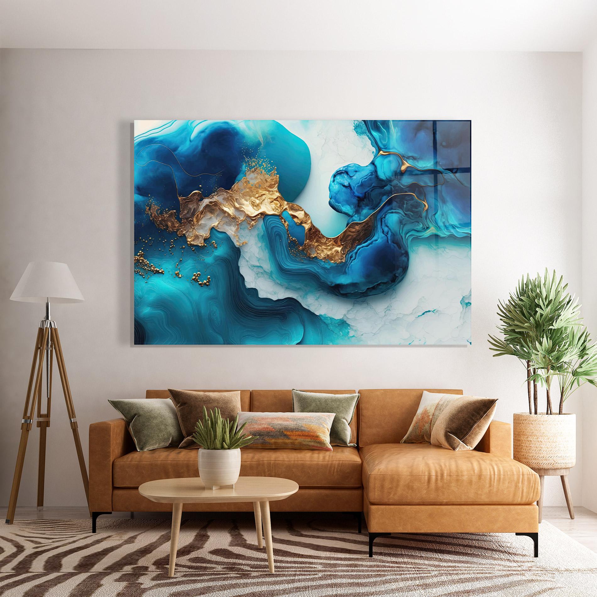 Üvegkép Gold Blue Art Wave mockup 7