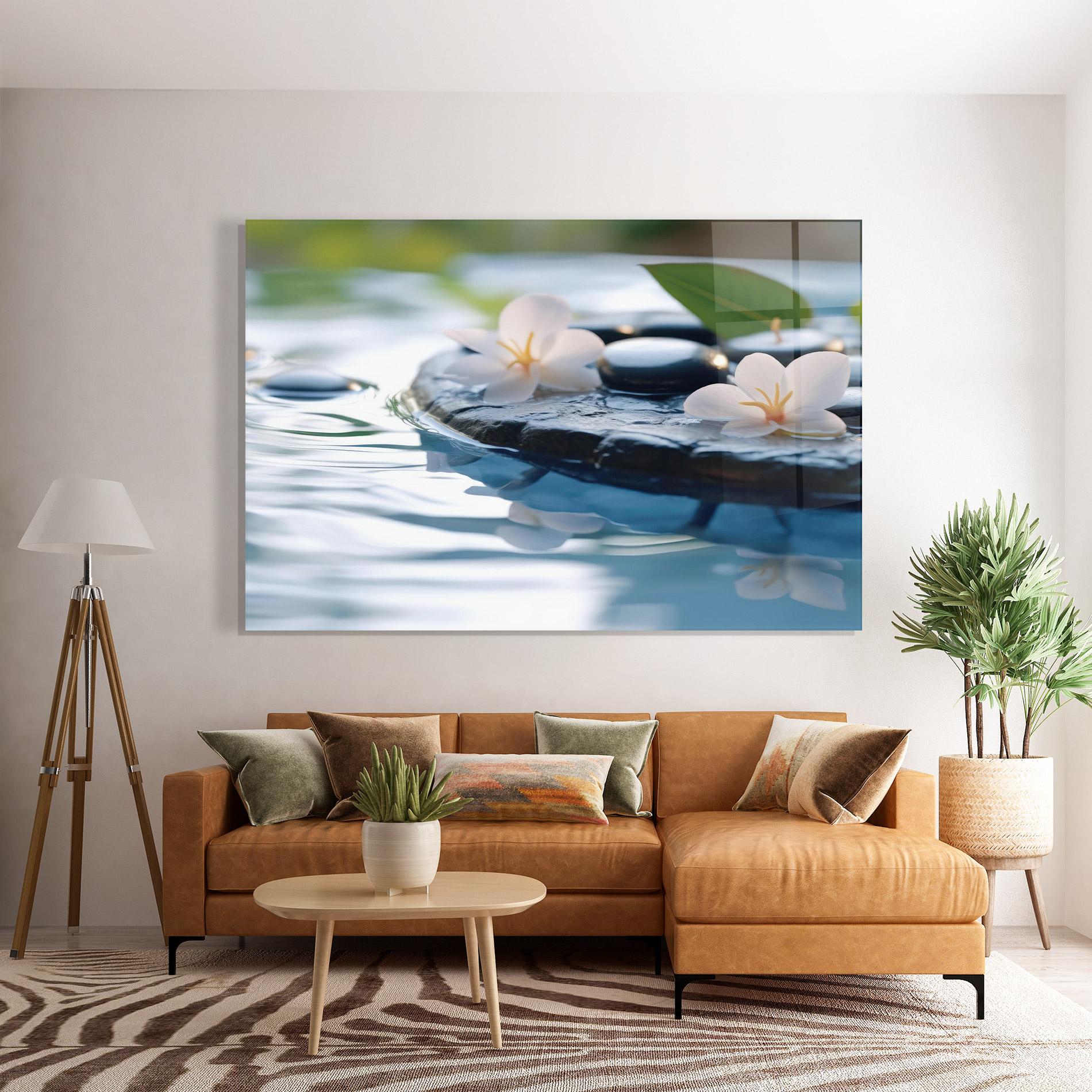 Üvegkép Water White Flowers mockup 7