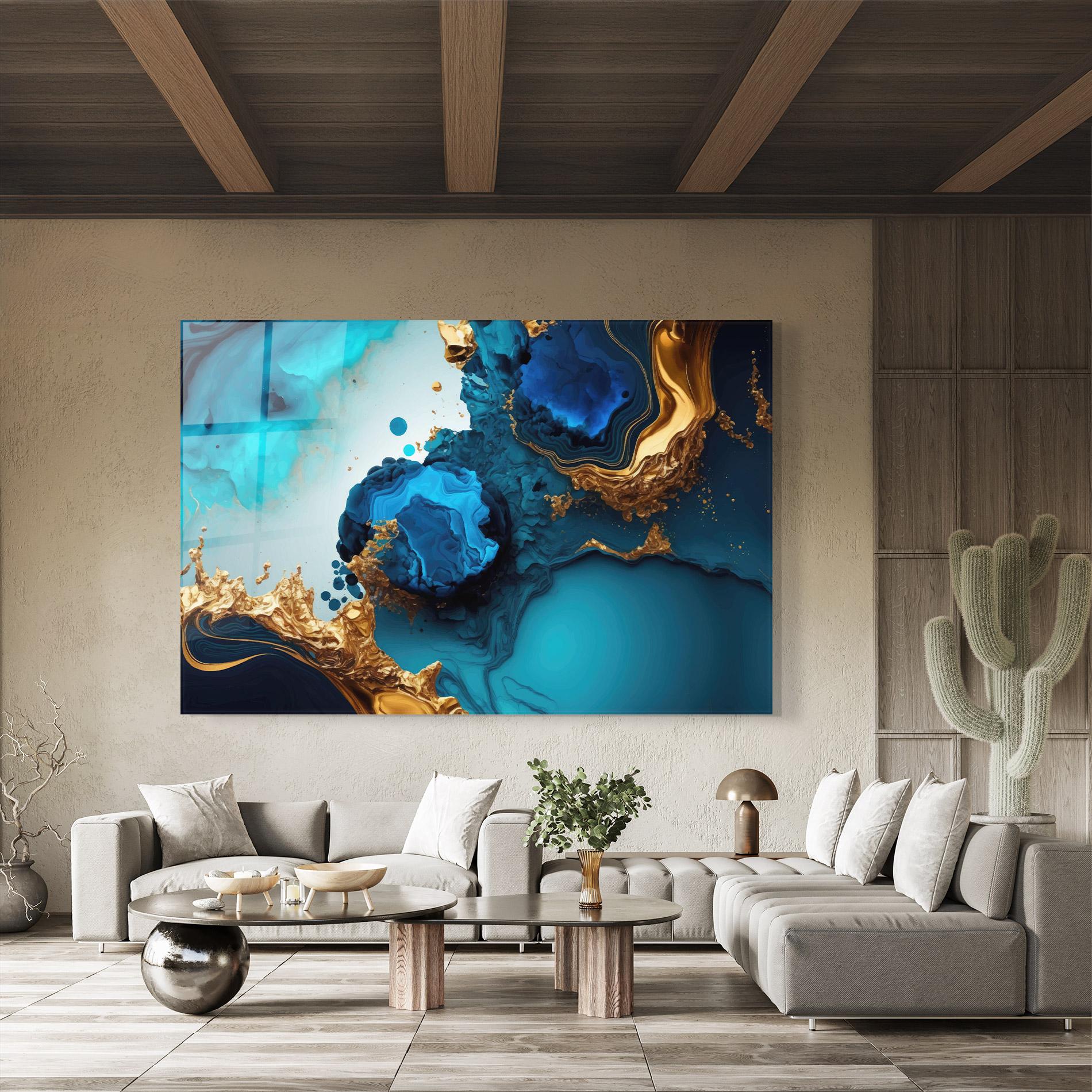 Üvegkép Blue Gold Wave mockup 8