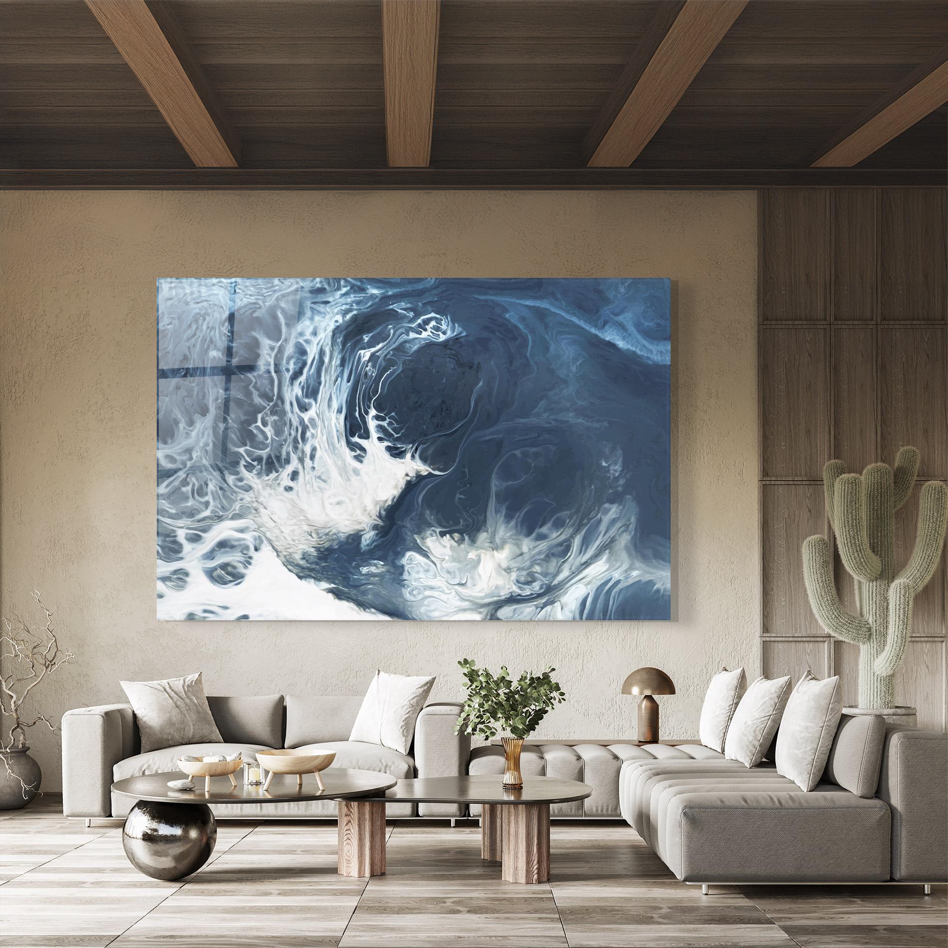 Üvegkép Blue White Waves mockup 8