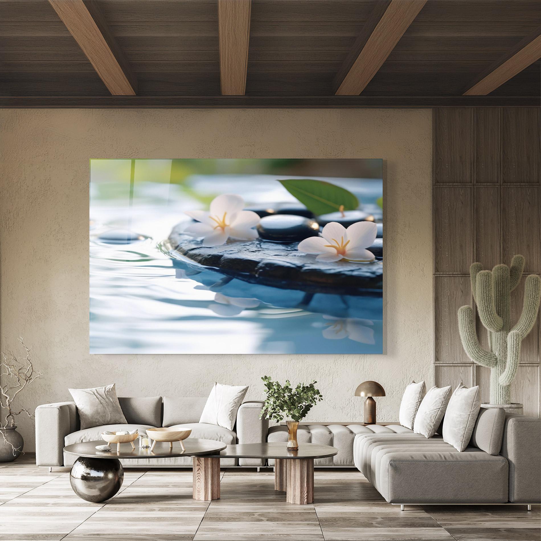 Üvegkép Water White Flowers mockup 8