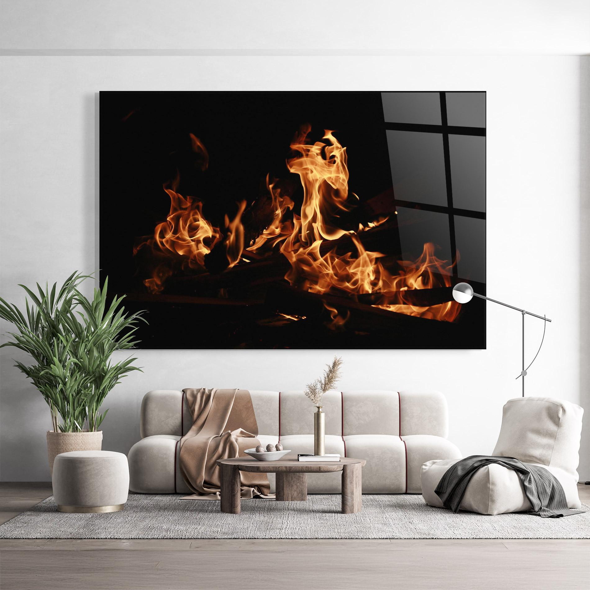 Üvegkép Fire On Black mockup 9