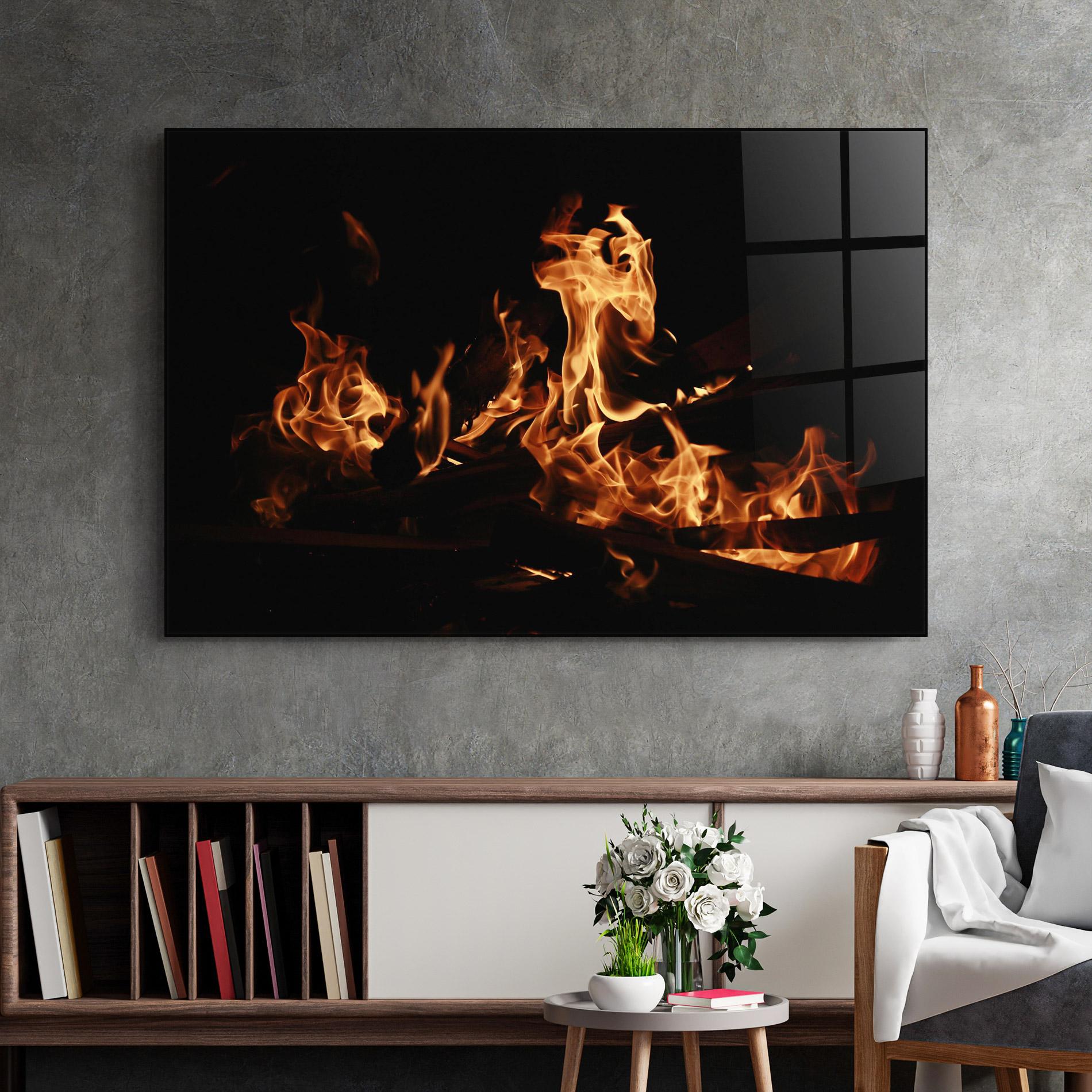 Üvegkép Fire On Black mockup 2