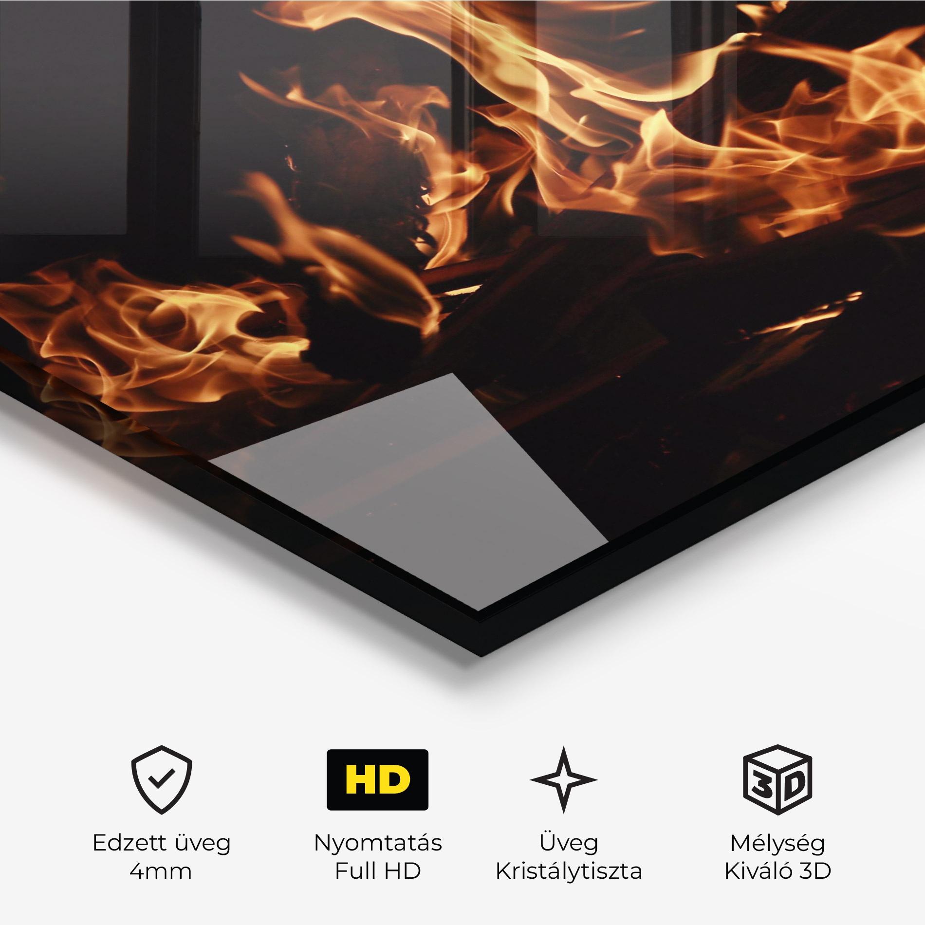 Üvegkép Fire On Black mockup 3