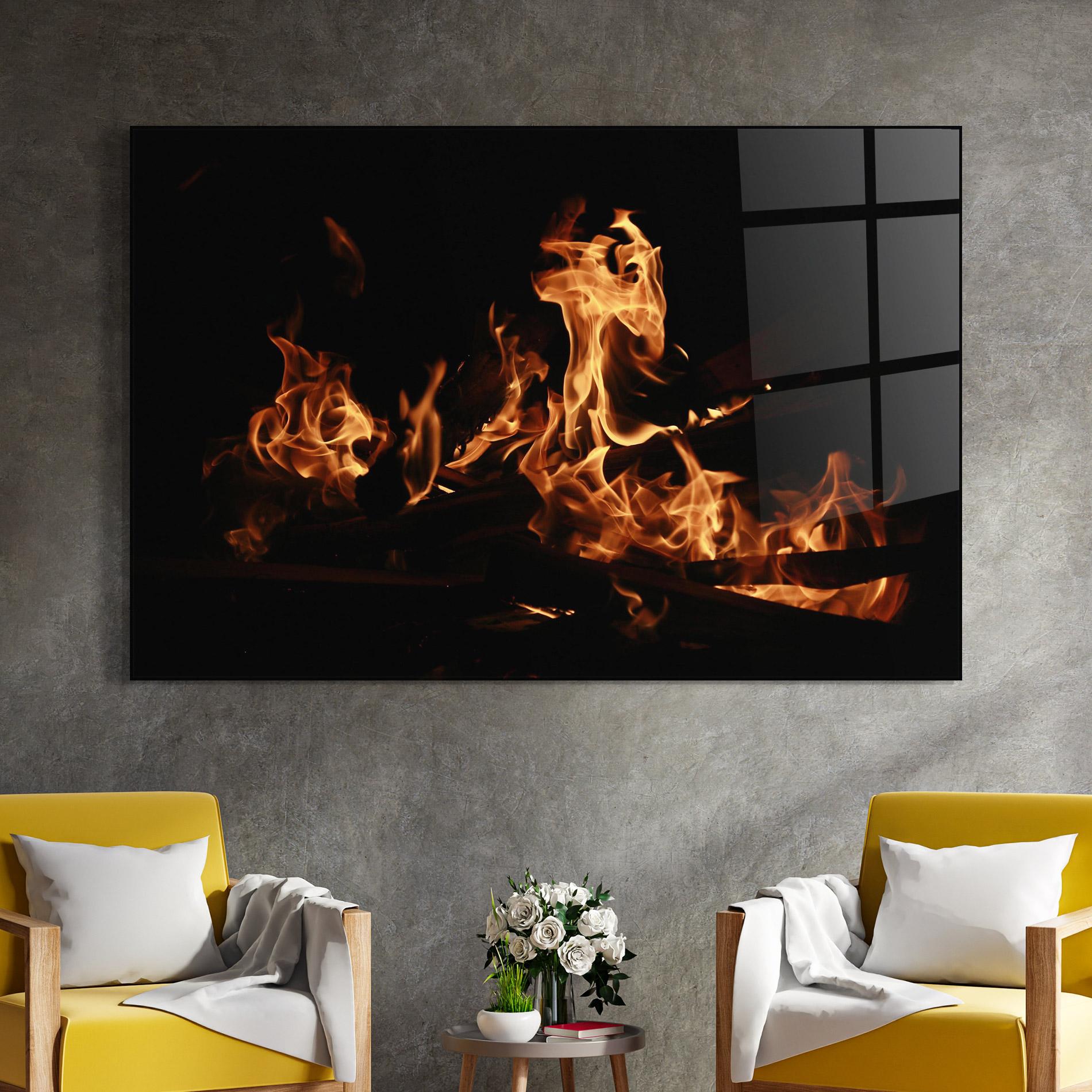 Üvegkép Fire On Black mockup 4