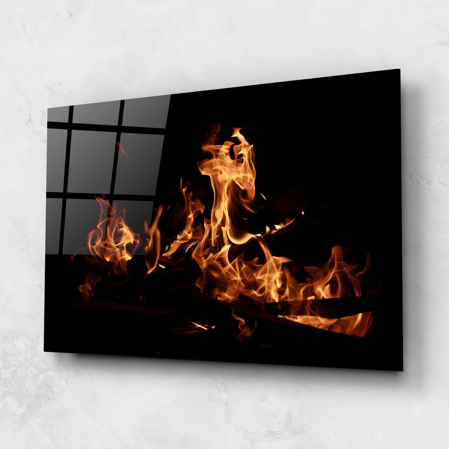 Üvegkép Fire On Black mockup 1