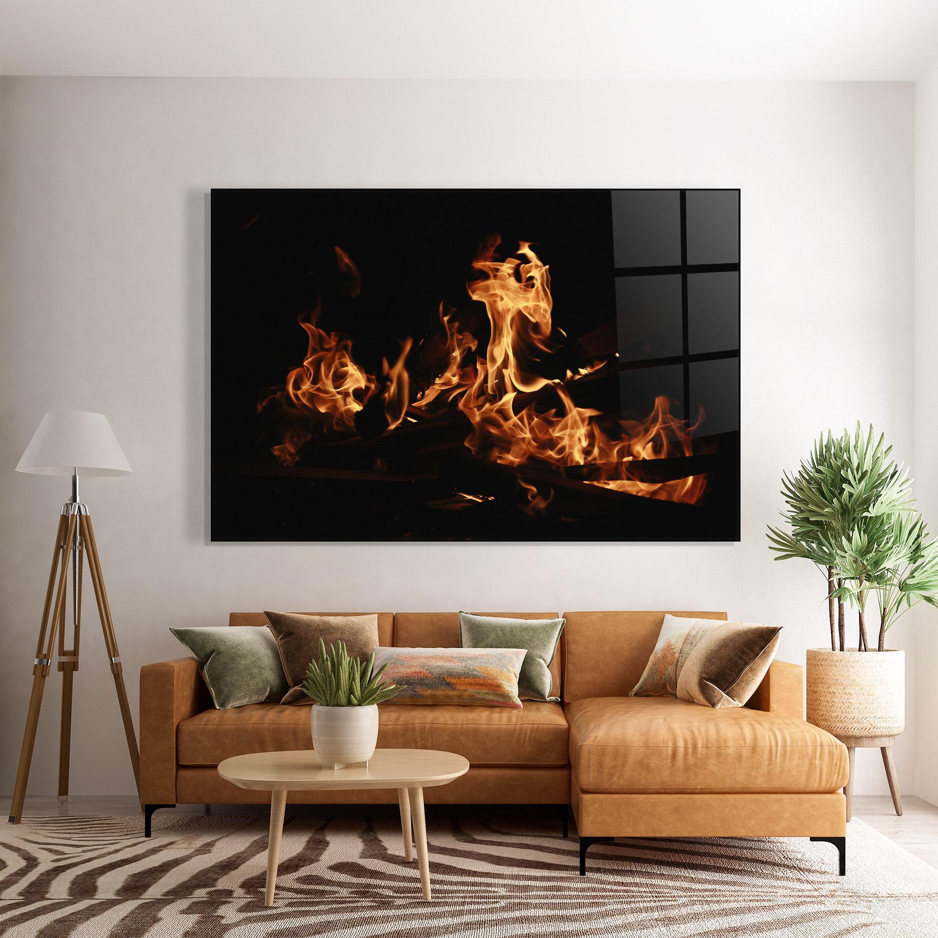 Üvegkép Fire On Black mockup 7